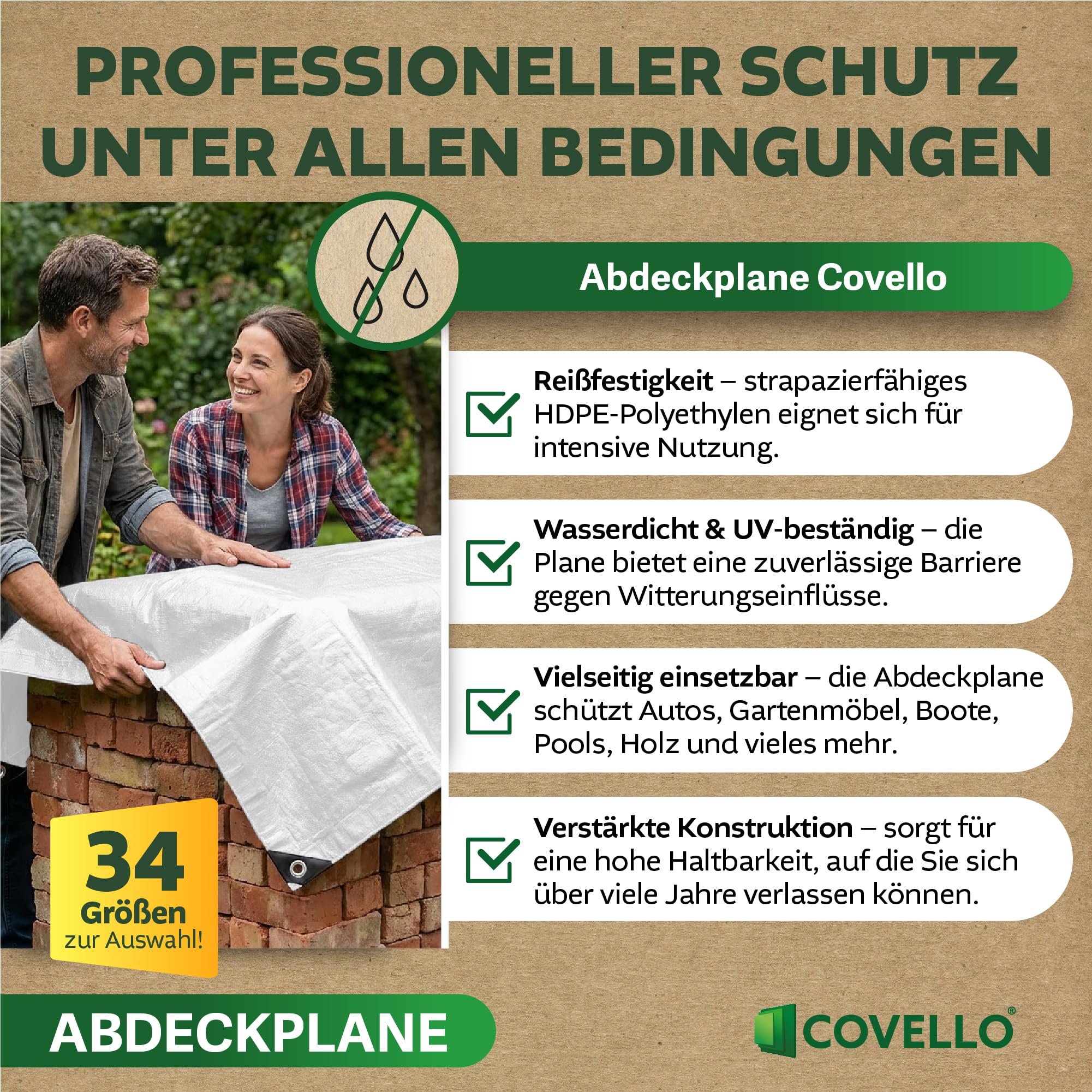 Covello Telo impermeabile esterno 90g/m² Classic Line | Telo occhiellato 4m x 8m | Telo impermeabile | Resistente ai Raggi UV Agli Strappi | Telone multifunzionale per la protezione