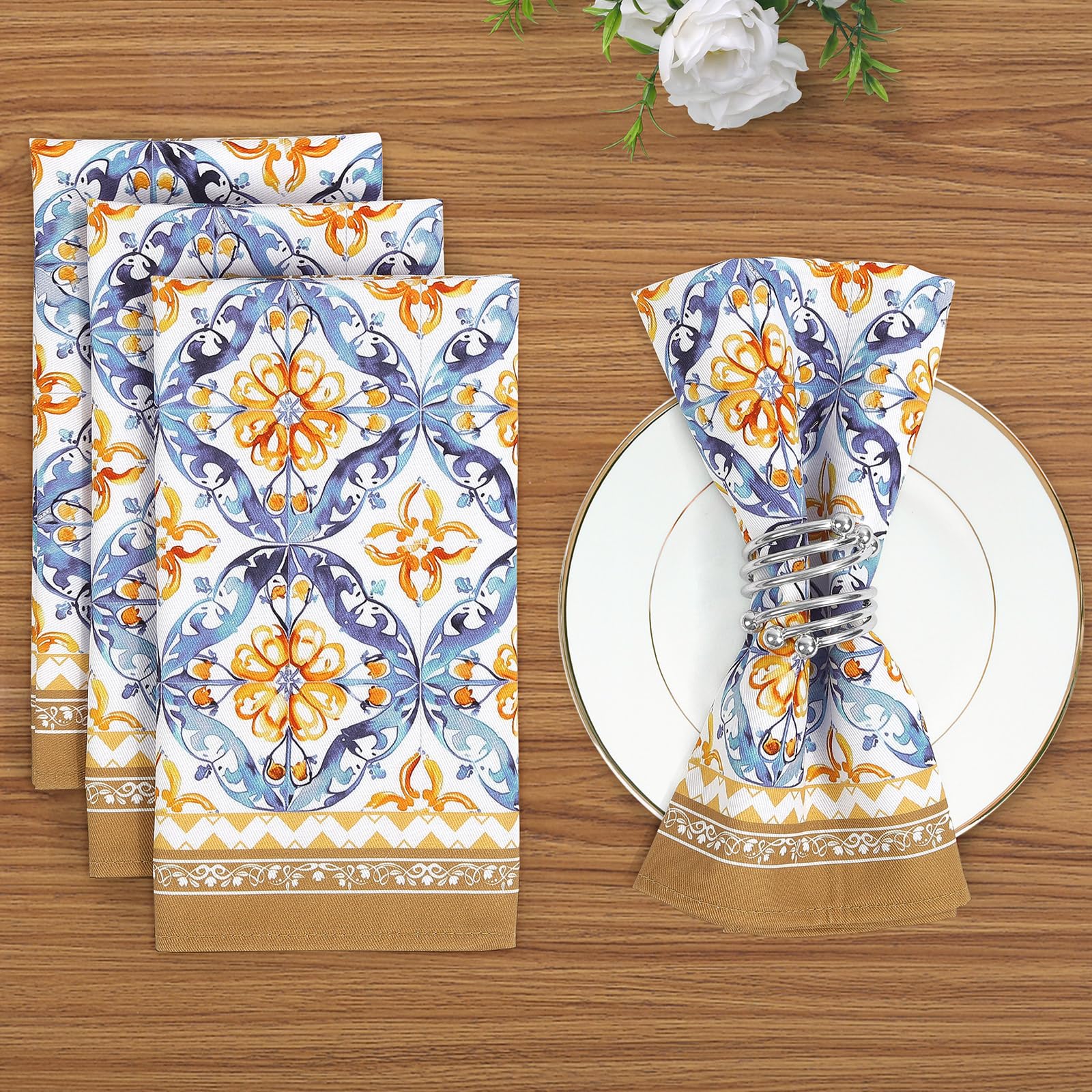 Set 4 Tovaglioli Di Stoffa Boho Fiori 45x45cm - Tovaglioli Riutilizzabili In Cotone Per Tavola - Foto 8