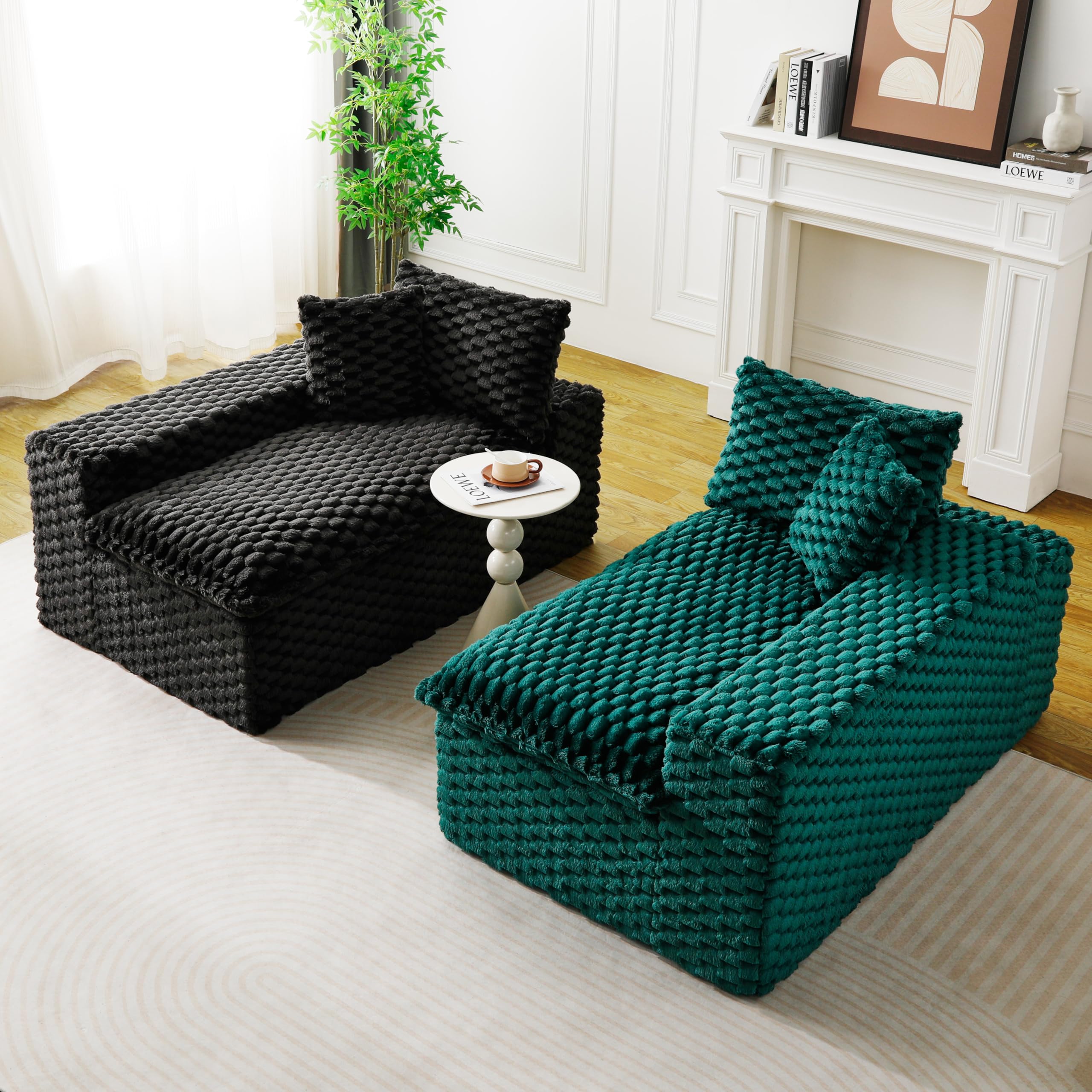KEIKI 120" Modular Boneless Couch Full Chaise for Apartment, 4-Seater Sectional Couches for Living Room Furniture, Deep Seat Oversized Plush Sofa Bed for Family Room Studio Pet Friendly, Green Black