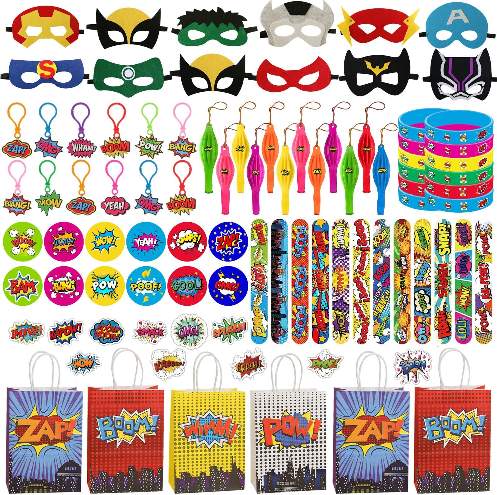 134 Packs Party Favors Birthday Party Supplies with Mask,Gift Bags,Punch Balloons,Slap Bracelets,Fun Stickers,Keychain,Pins Goodie Bag Stuffer Boy Girl Toy Carnival Prize