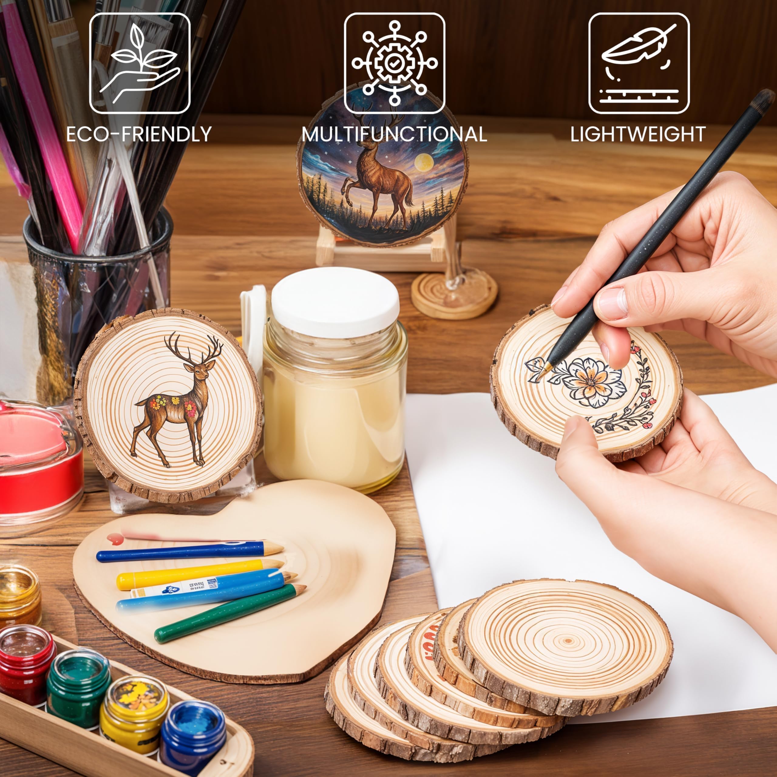Kurtzy Onbehandeld Natuur Houten Schijven (20pak) - 10-11cm Diameter 10mm dik - Rustiek Houten Schijf met Schors & Gladde Afwerking - Kunst en Hobby