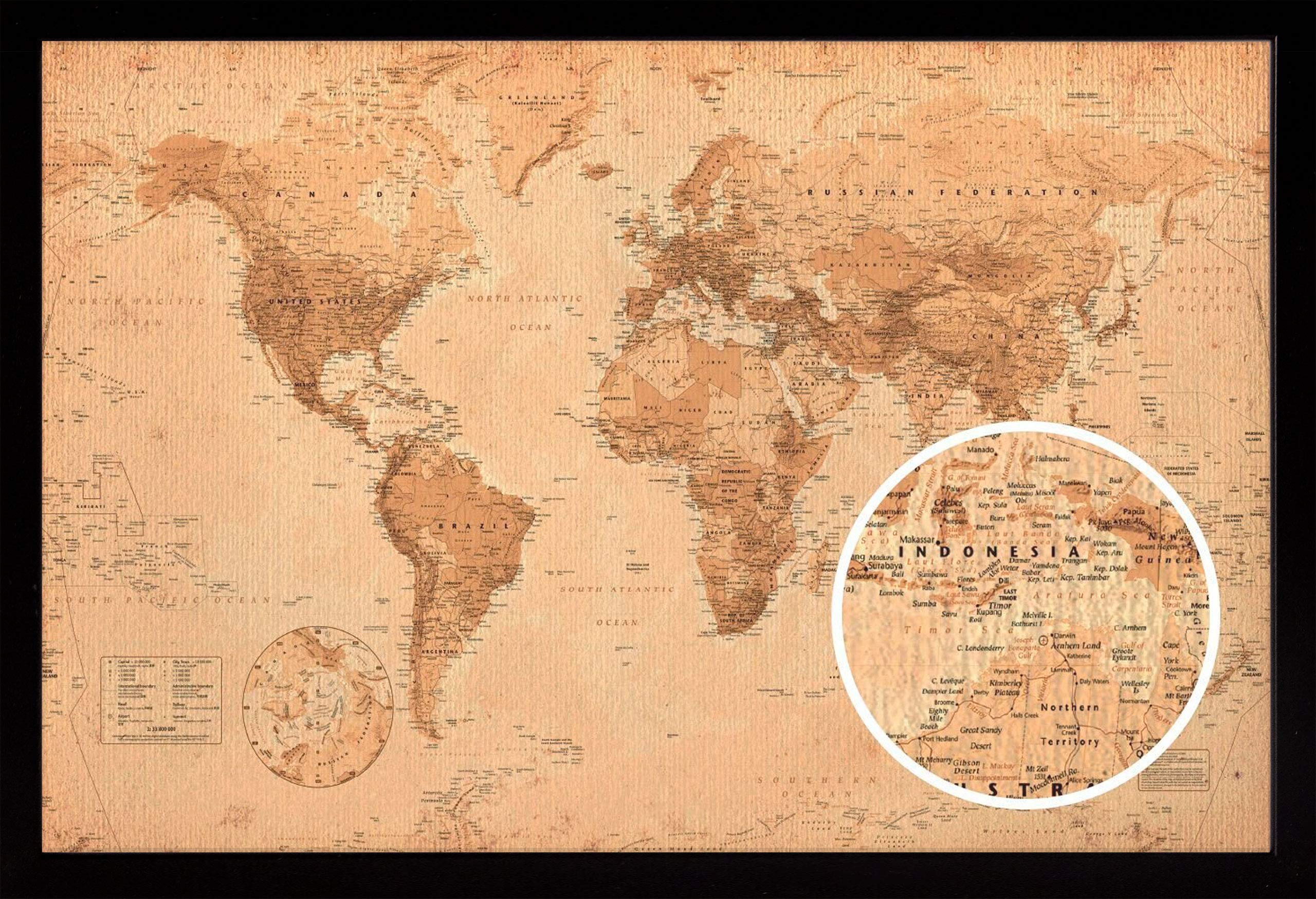 Amazon.co.jp: 世界地図アンティークポスター (24X36) ブラック 24618