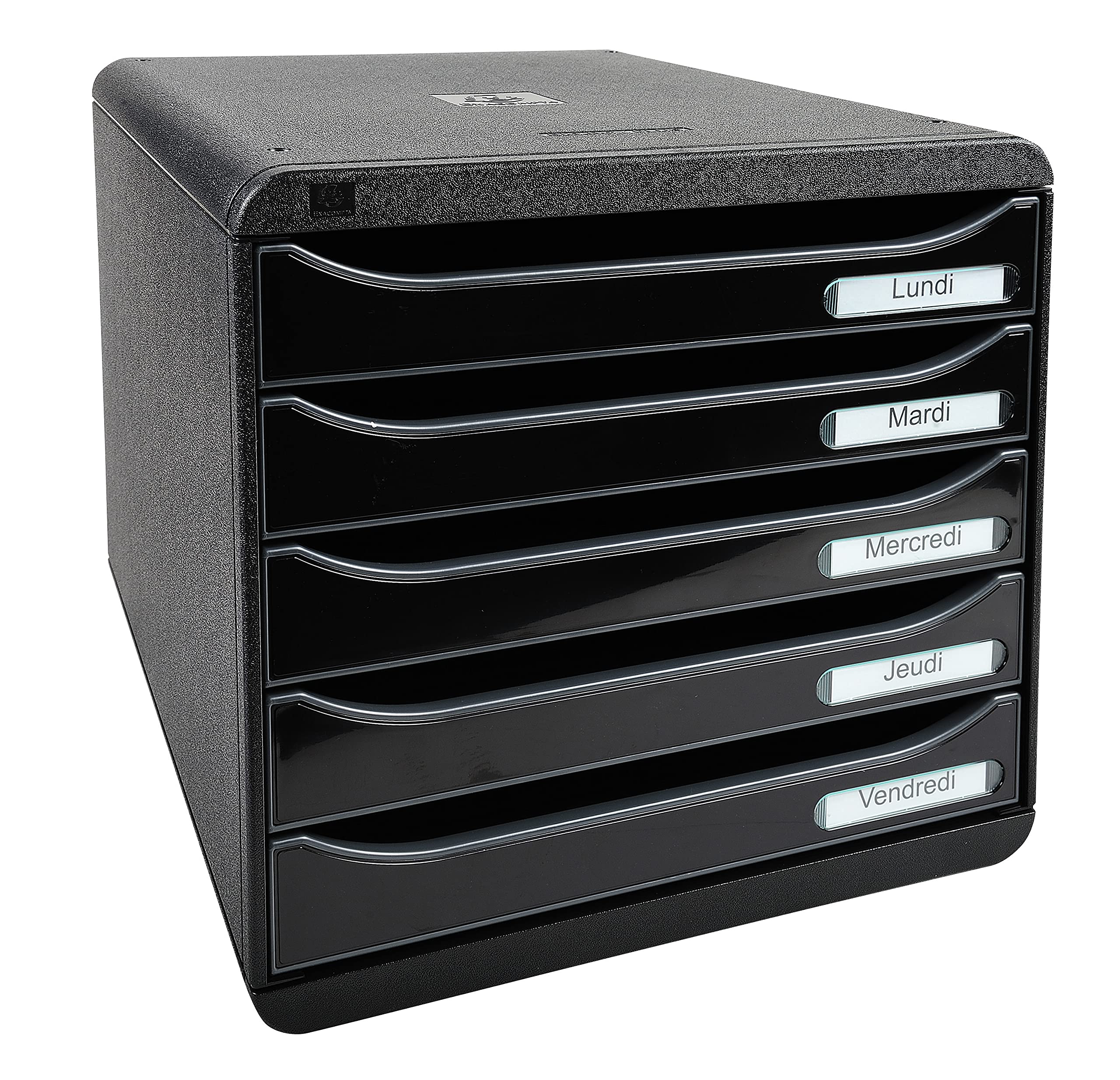 Exacompta 3097214D Premium Ablagebox mit 5 Schubladen für DIN A4+ Dokumente. Stapelbare Schubladenbox mit hoher Kapazität für mehr Platz auf dem Schreibtisch Big Box Plus Glossy Schwarz|Grau