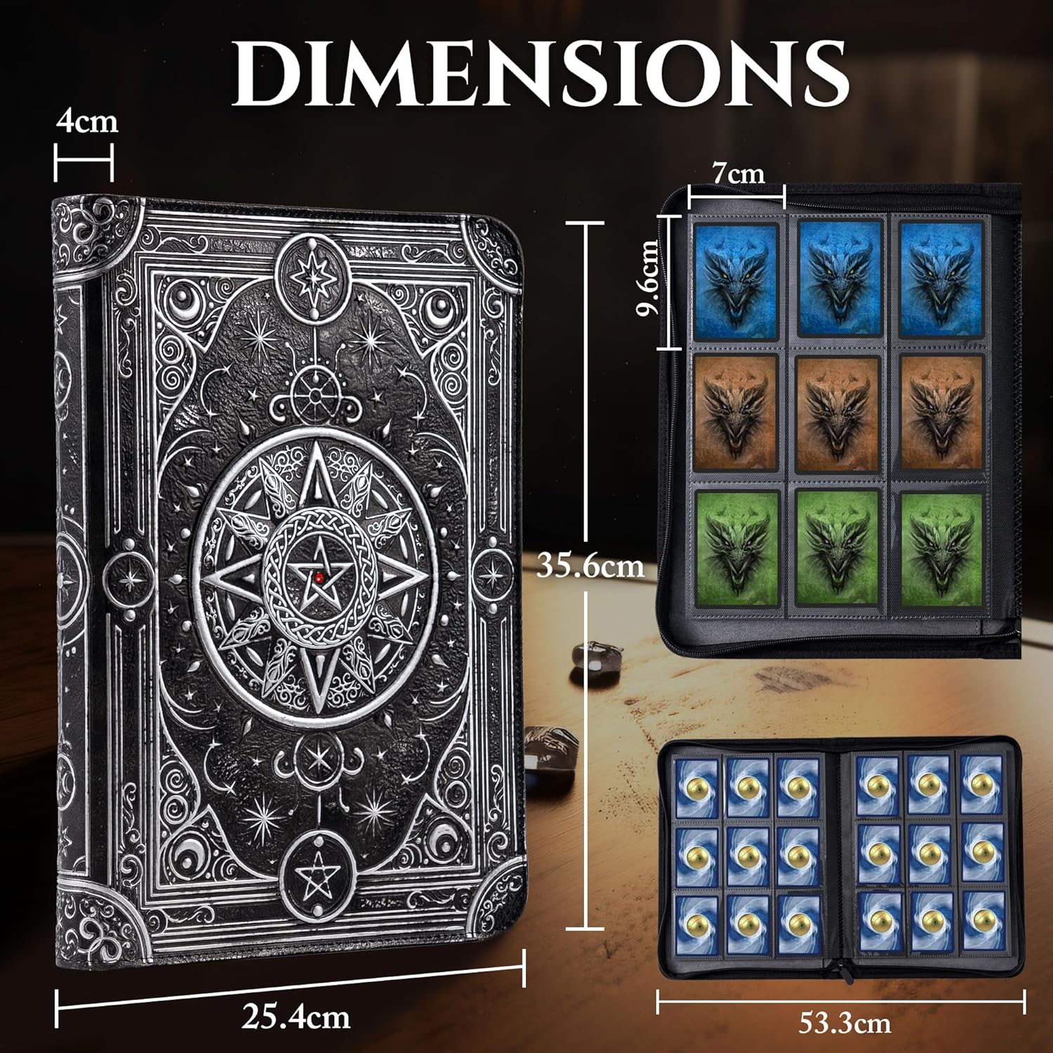 Star Mage Trading Card Binder - 9 Pocket Ringless TCG Binder - Premium 3D PU-Leather - 432 Side-Loading Pockets - Perfect Storage Holder for MTG, and Many TCG & Trading Card Collections (Red Jewel)