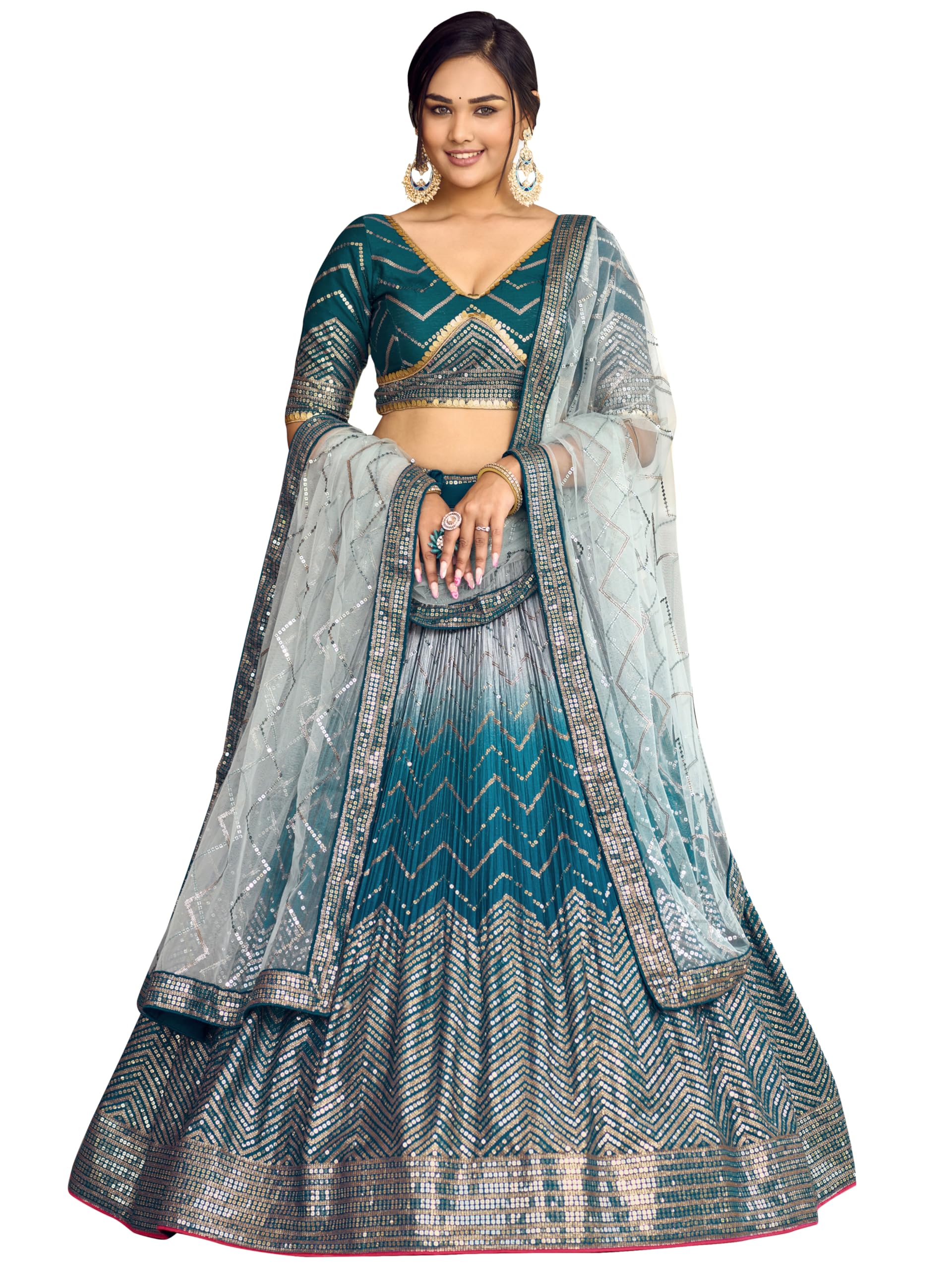 Zeel ClothingWomen's Zari & Sequins Embroidered Art Silk New Semi-Stitched Lehenga Choli With Dupatta (5057-Blue-Womens-Lehenga-Choli-Latest; Free Size)