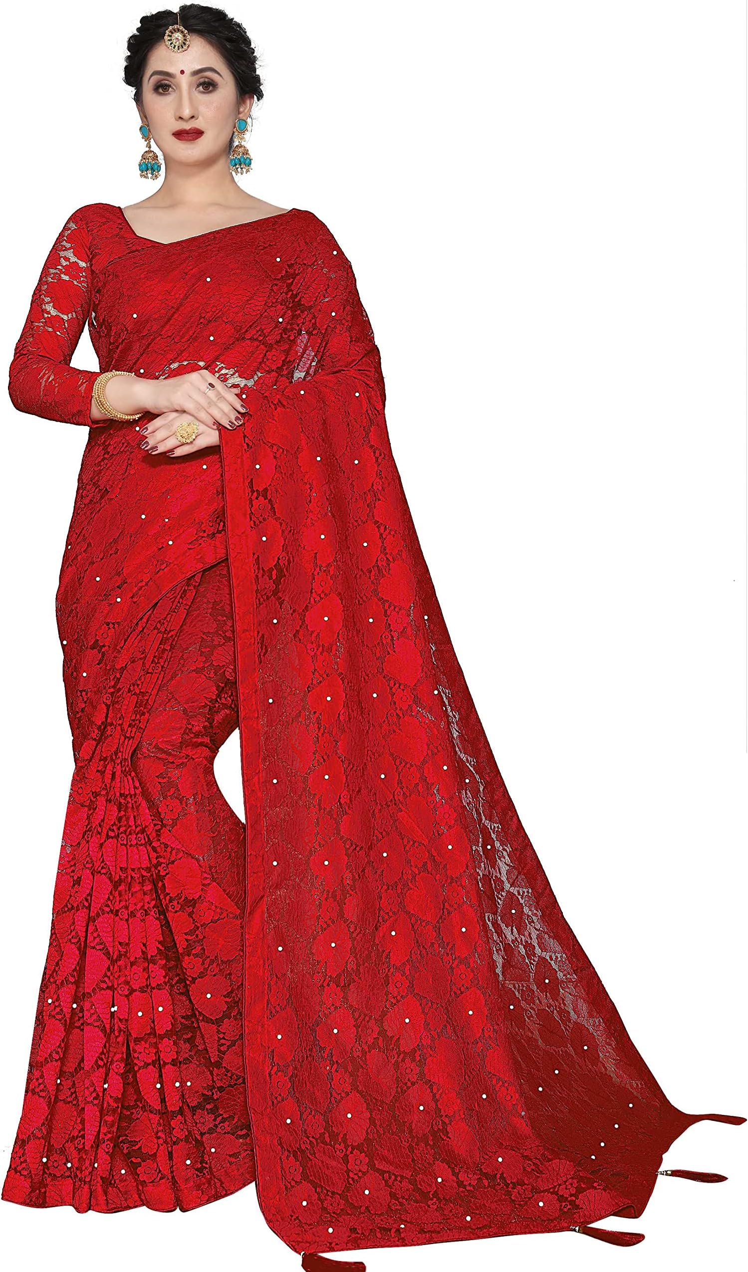 PR FASHIONWedding Collection Silk Saree Blouse Designer Muslim Women, RED
