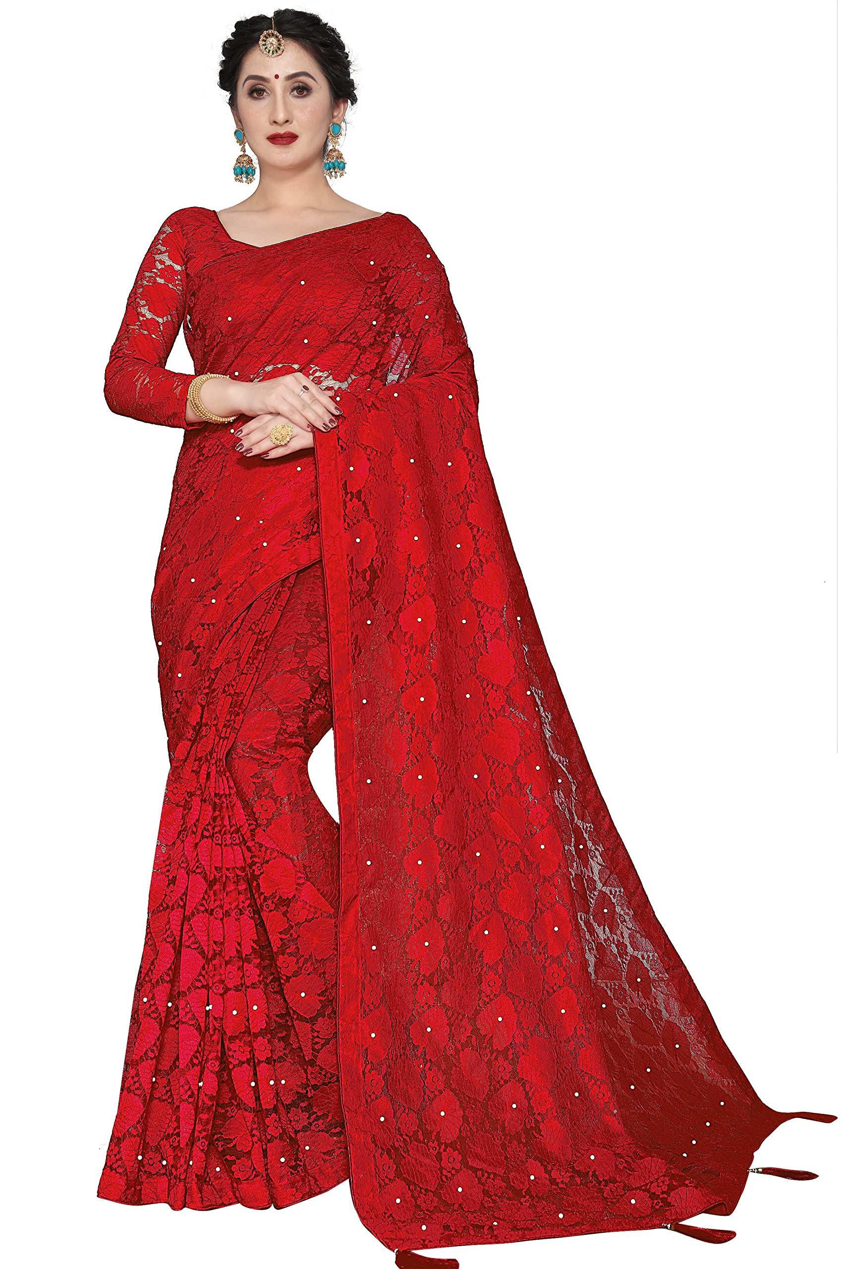 PR FASHIONWedding Collection Silk Saree Blouse Designer Muslim Women, RED