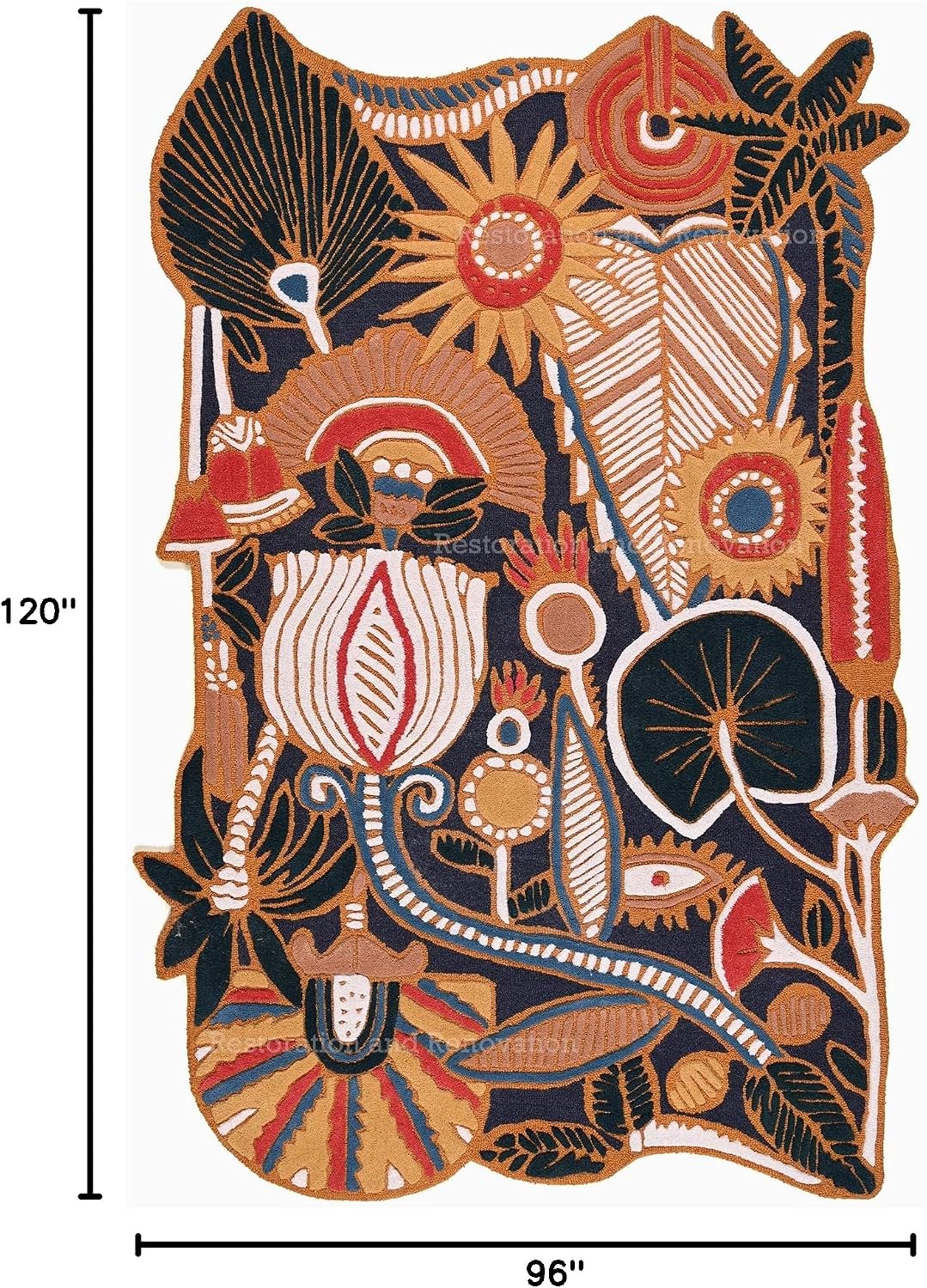 Restoration and Renovation Handmade Artisan Floral and Geometric Pattern Wool Area Rug - Luxurious Vintage Style Accent Carpet for Living Room, Bedroom, Dining Room (Multi B, 5' x 8')