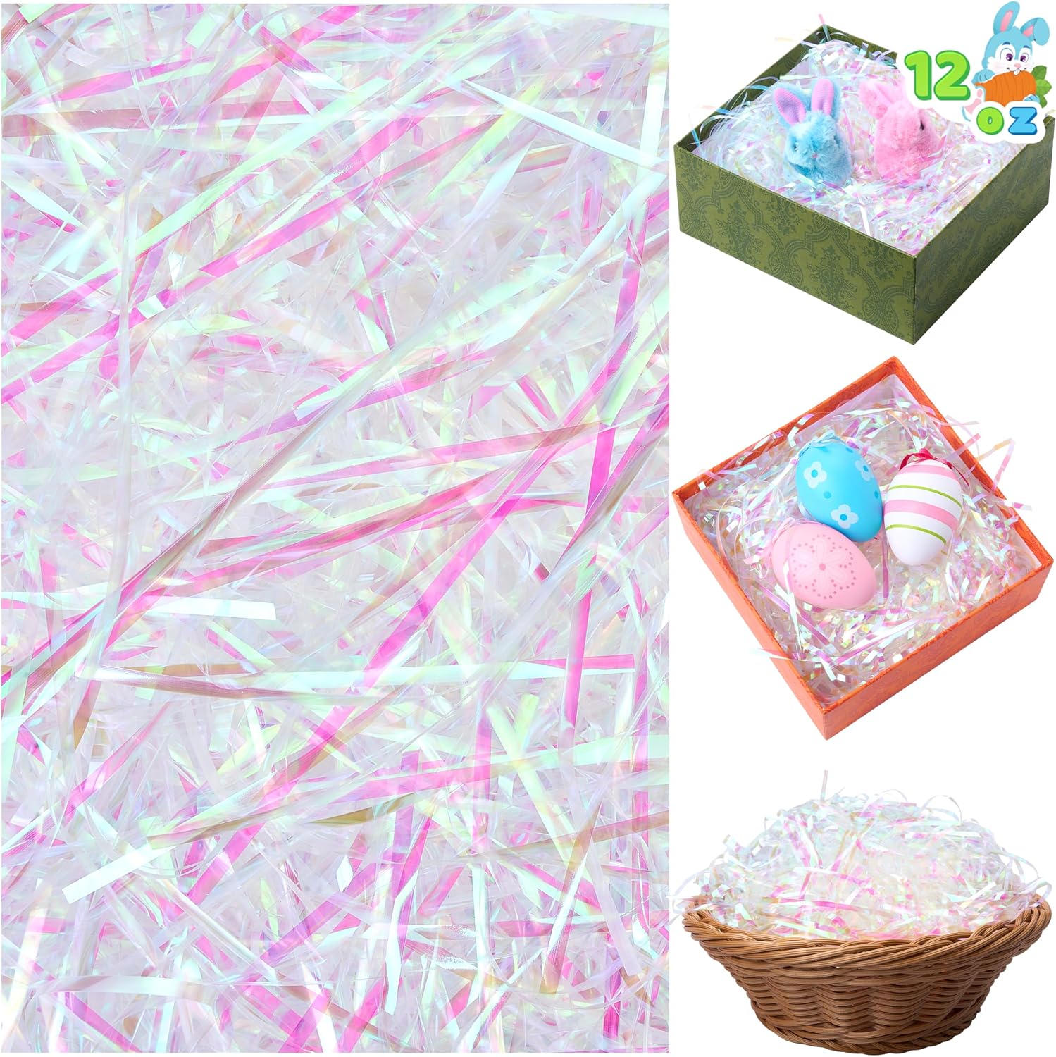 JOYIN 0.75 LB Easter Iridescent Plastic Grass, Sparkly Shredded for Easter Egg Hunt, Craft Basket Stuffer DIY Package Fillers, Bridesmaid Party Decoration Favors, Gift Bag Box Wrapping Supplies(12 oz)