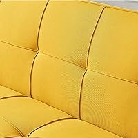 Vista 6 de Sofá cama moderno y simple, respaldo ajustable, sofá funcional con diseño de cuadrícula clásica, sofá de tres asientos, marco de madera, adecuado