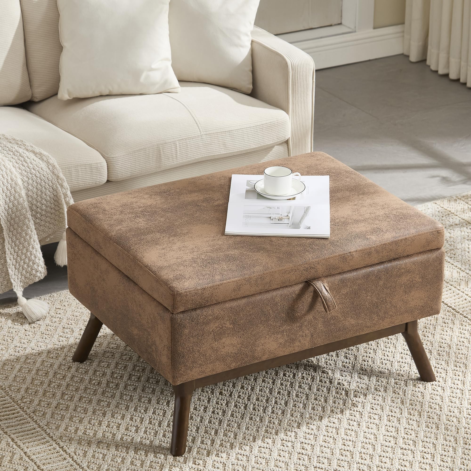 Setawix 31 5 Large Storage Ottomans for Living Room Microsuede Upholstered Ottoman Coffee Table with Storage Mid Century