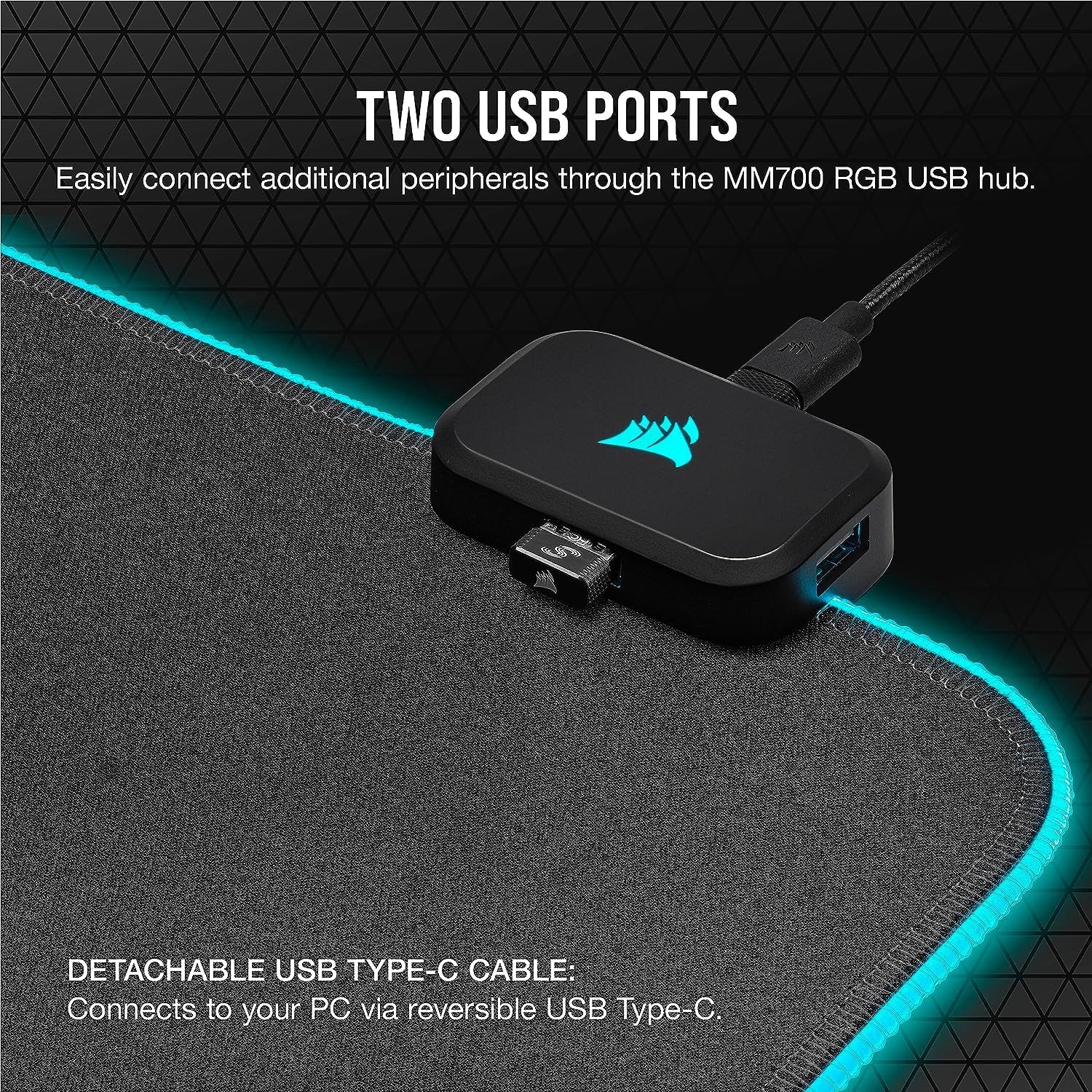 Corsair MM700 RGB Extended Cloth Gaming Mouse Pad - 36.6" x 15.8" - 360° RGB Lighting - Two USB Port Hub - Thick Rubber - Black (Renewed)