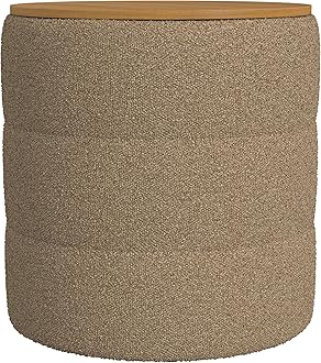 HomePop Channel Storage Ottoman with Wood Top - Brown Boucle