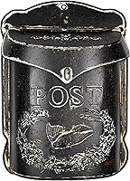 Creative Co-Op Black Embossed Tin Vintage Mailbox - Wall-Mount Letter Box with Bird Motif for Porch, Dorm or Home