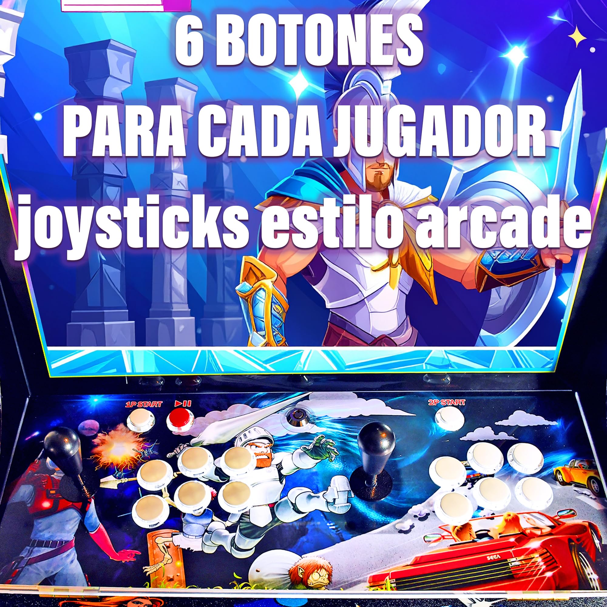 Máquina Arcade Retro 22" con Pantalla HD | 2 Jugadores | 6 Botones por Jugador | Modo Free Play o Monedero | Altavoz Integrado | Marquesina LED | Mueble Arcade Hecho a Mano