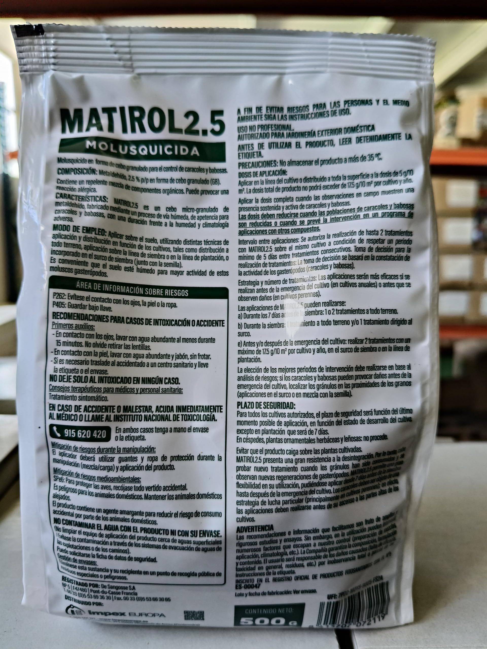 Peyca 3 Unidades Matirol 2.5 500gr. Cebo en granulas para Caracoles y babosas. Molusquicida. De Larga duracion. Contiene Repelente. Listo para Usar