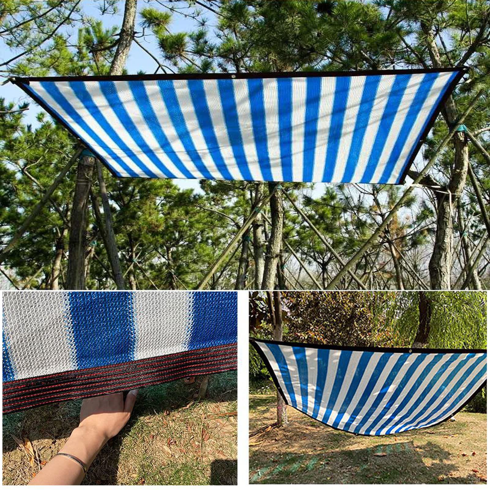 Filet de protection solaire anti-UV à 90 % - 4 x 6 m - Rayures bleues et blanches - Idéal pour les jardins, les serres, les plantes, les fruits, les poules - Couverture extérieure durable