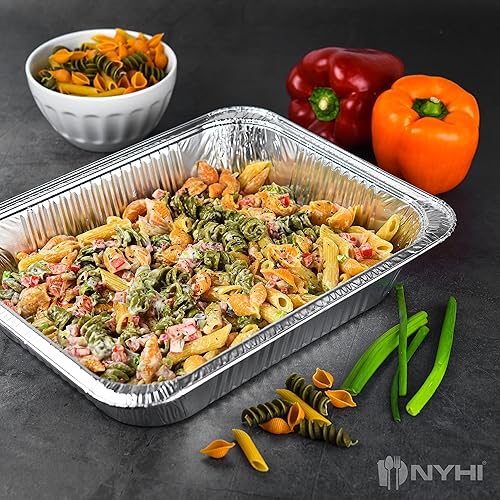 Miniatura 4 de NYHI 30 sartenes de aluminio de 9 x 13 pulgadas desechables para hornear con tapas para cocinar, recipientes para hornear y llevar para sobras,