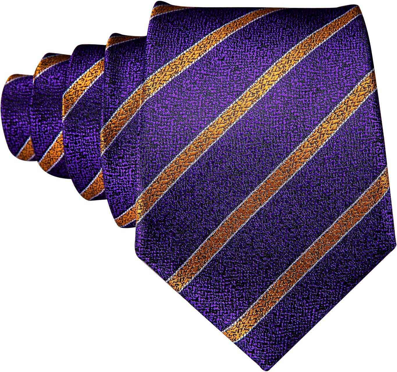 Barry.Wang Tie Sets for Men Silk Stripe Necktie Woven Checkered Handkerchief Cufflinks Formal Business Wedding - Image 4