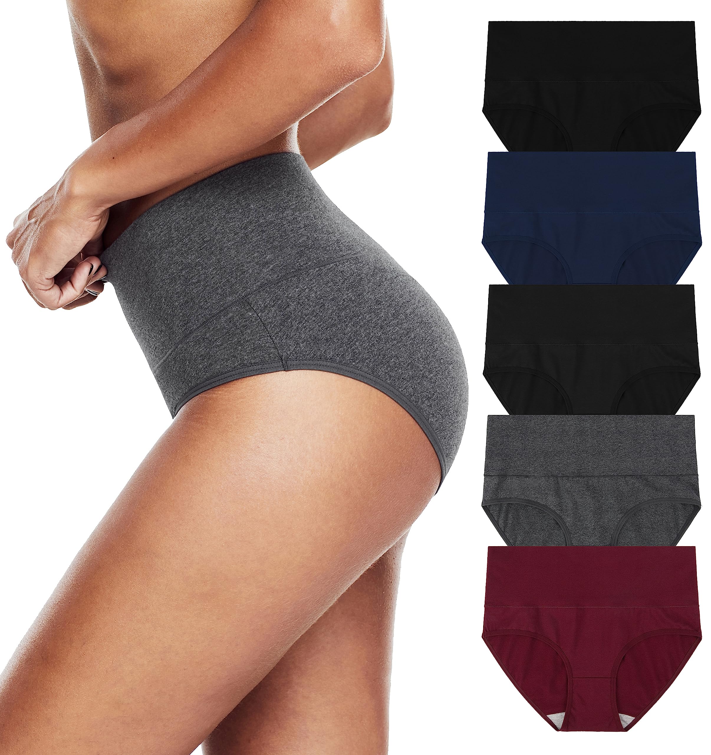 Womens Underwear High Waistd Panties Postpartum Cotton Full Briefs Multipack Small Black/Navy Blue/Deep Red/Grey/Black