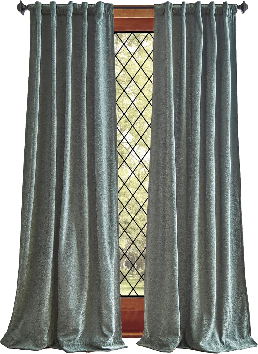 Martha Stewart Naples Chenille Solid Back Tab Window Curtain Panel Pair, 95, Olive Green
