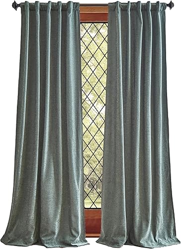 Miniatura 2 de Martha Stewart Naples - Par de paneles de cortinas de felpilla con pestaña trasera sólida, 95, verde oliva