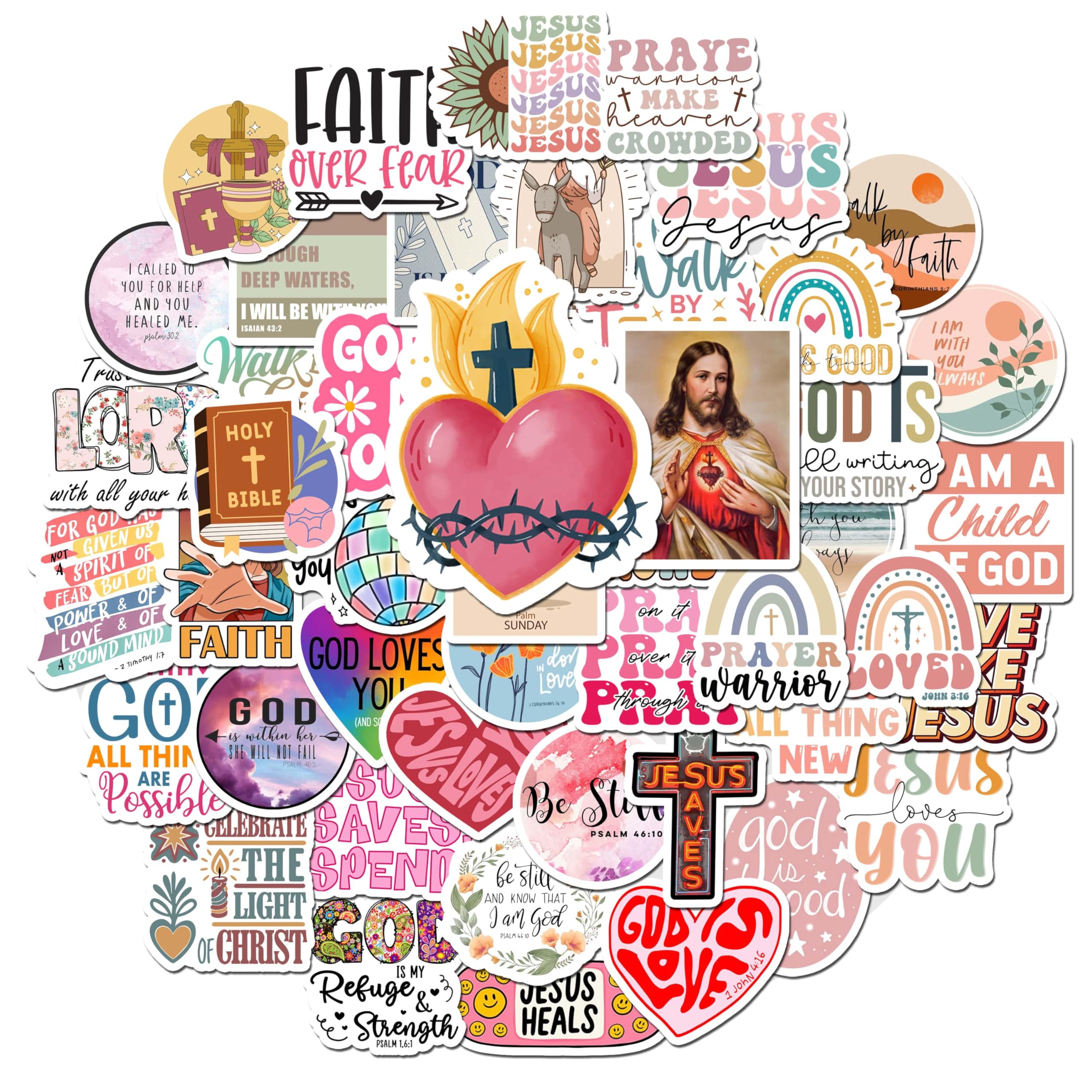 BEATRI Bible Stickers 50Pcs Inspirational Boho Christian Sticker Vinyl Waterproof Bible Jesus Journaling Aesthetic Jesus Faith Christian Stickers for