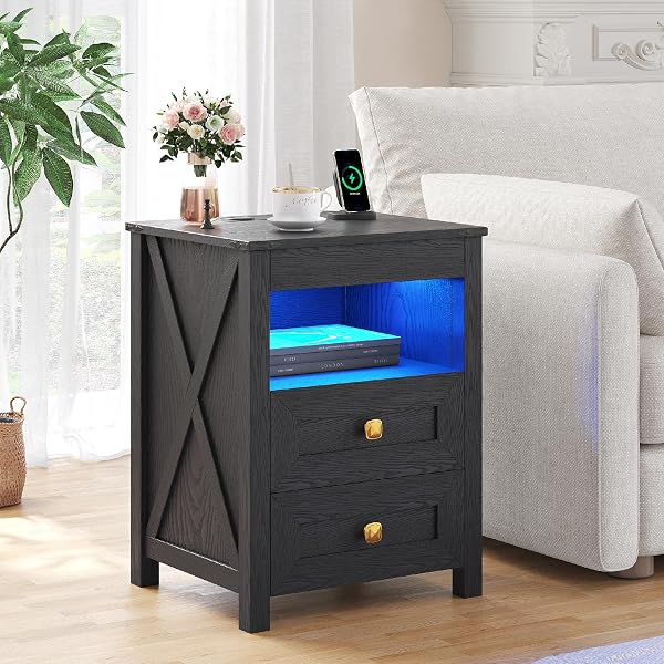 TAGELIER Nightstand with Gun Drawer