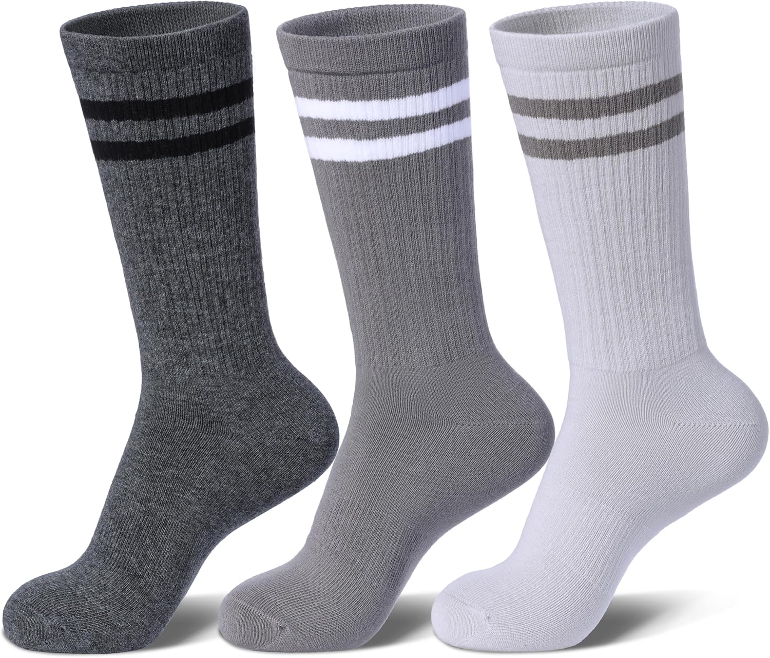 Womens Striped Socks Cotton Athletic Running Cushioned Calf Socks Casual School Style 3 Pairs