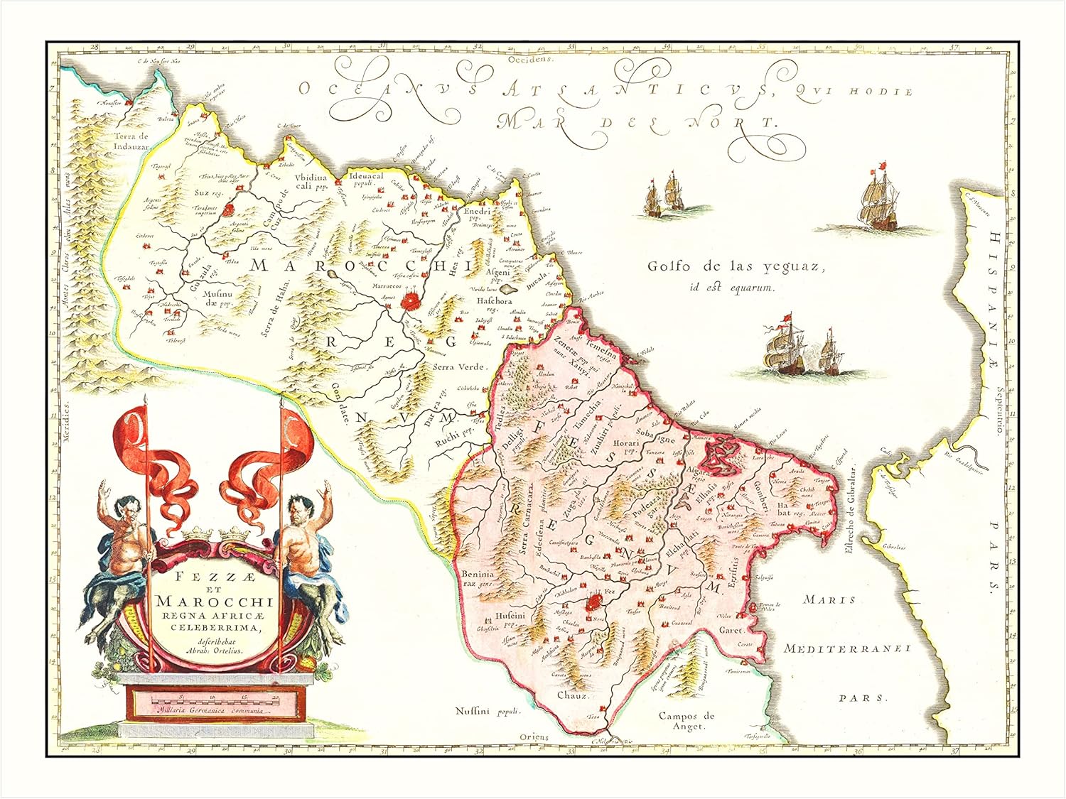Morocco Map 1665 Museum Quality Vintage Morocco Art Wall