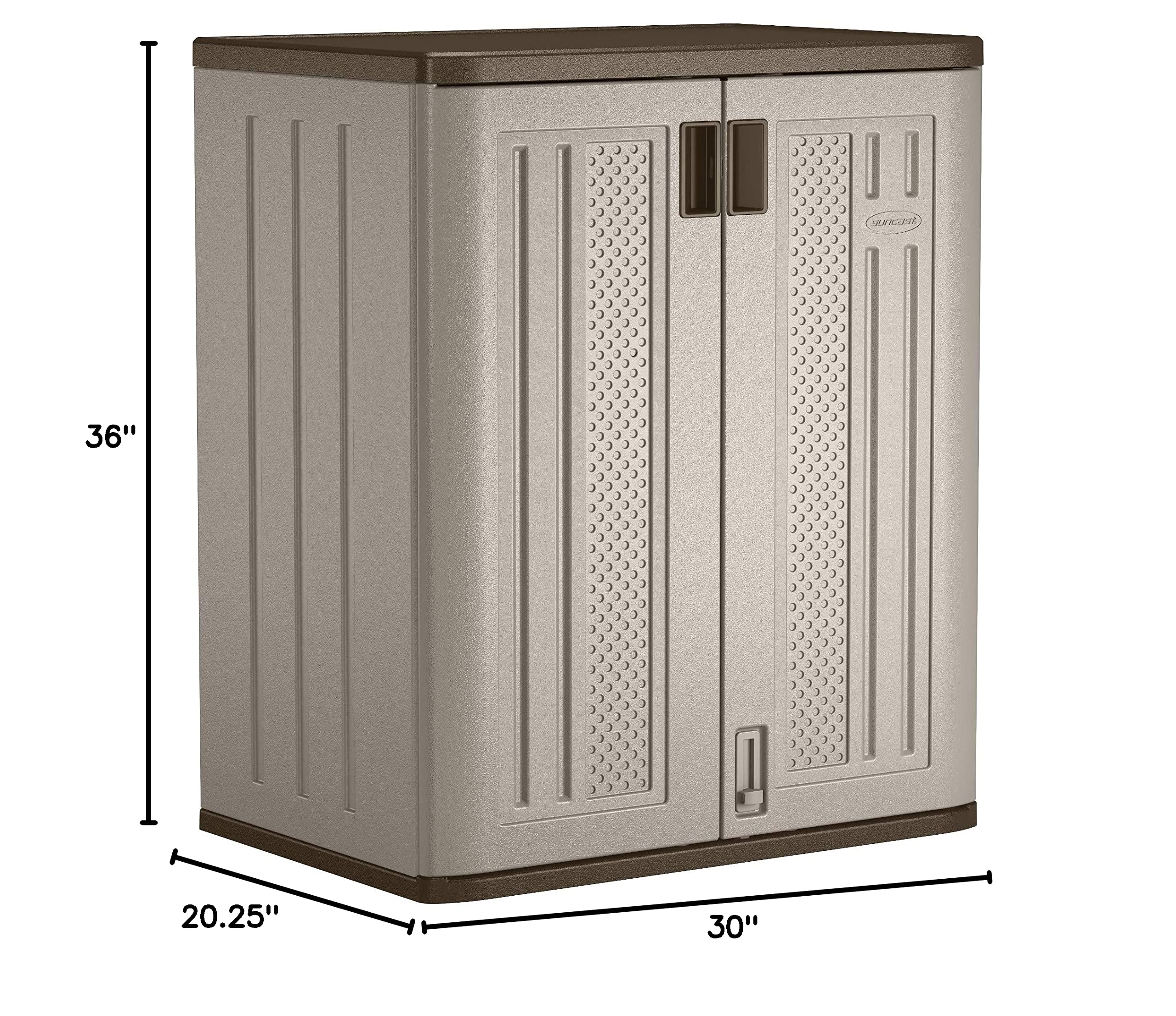 Suncast Base Resin Construction Storage-36 Garage Organizer with Shelving Holds up to 75 lbs. -Platinum Doors & Slate Top Storage Cabinet, Silver