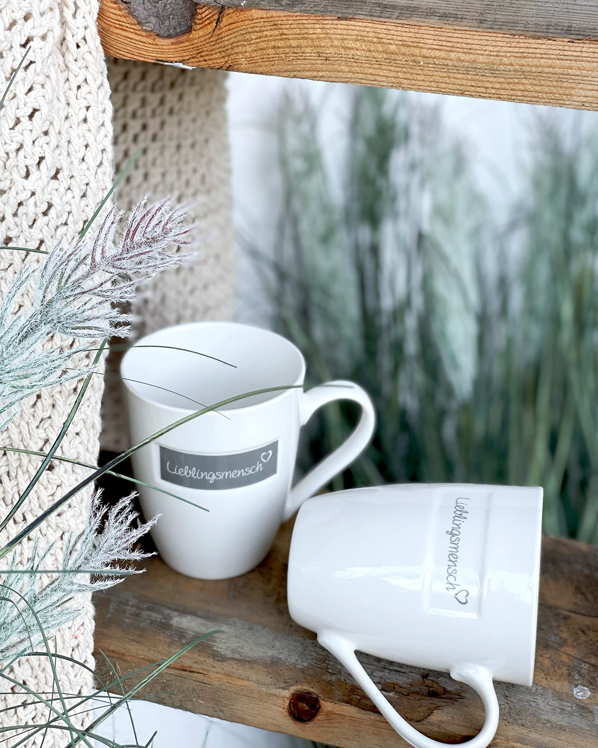 Seaside No.64 Tazza Lieblingsmensch 300ml - Porcellana New Bone Bianca, Lavabile In Lavastoviglie, Ideale Per Colazione E Regalo