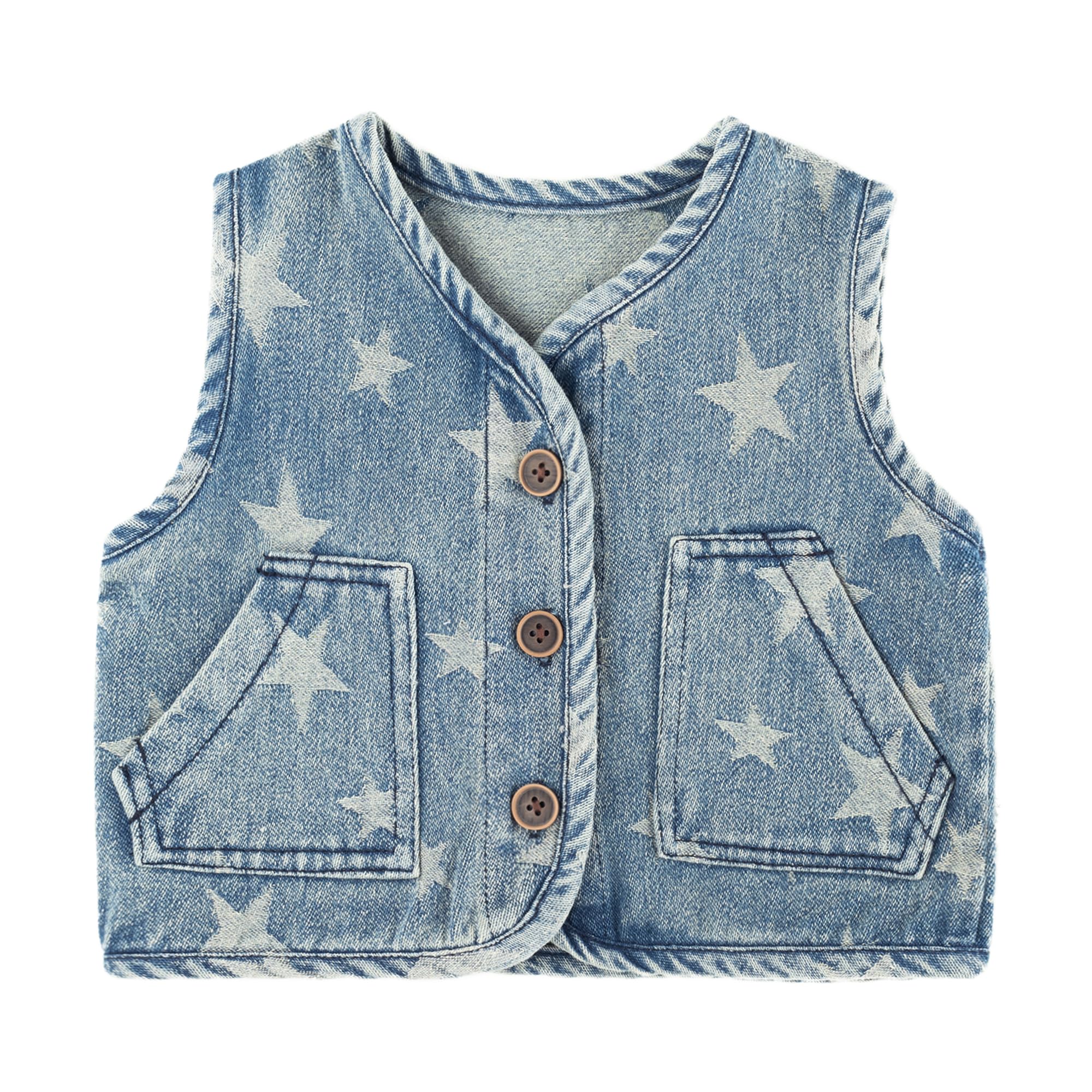 Neonato Denim Gilet Retrò Senza Maniche Giacca Bambino Ragazzi Ragazze Primavera Autunno Bottone Cappotto Stelle Top con Tasche