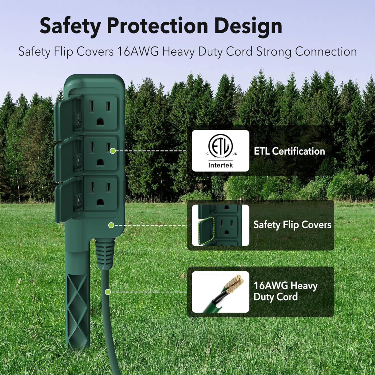 HBN Outdoor Power Stake Waterproof with 6FT Long Extension Cord, 3 Grounded Outlets Yard Power Strip with Protective Covers, Electrical Power Stake with Multiple Plug Socket for Garden Decoration