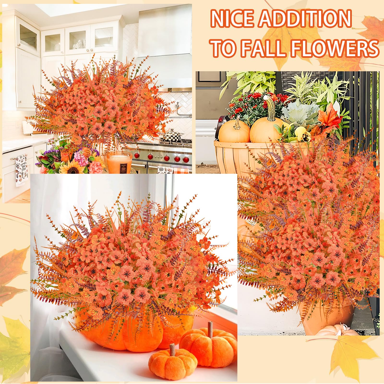 obbsie 24 fasci di fiori artificiali autunnali per esterni, resistenti ai raggi UV, piante autunnali finte, non sbiadiscono, composizioni per fattoria, giardino, portico, finestra, scatola del