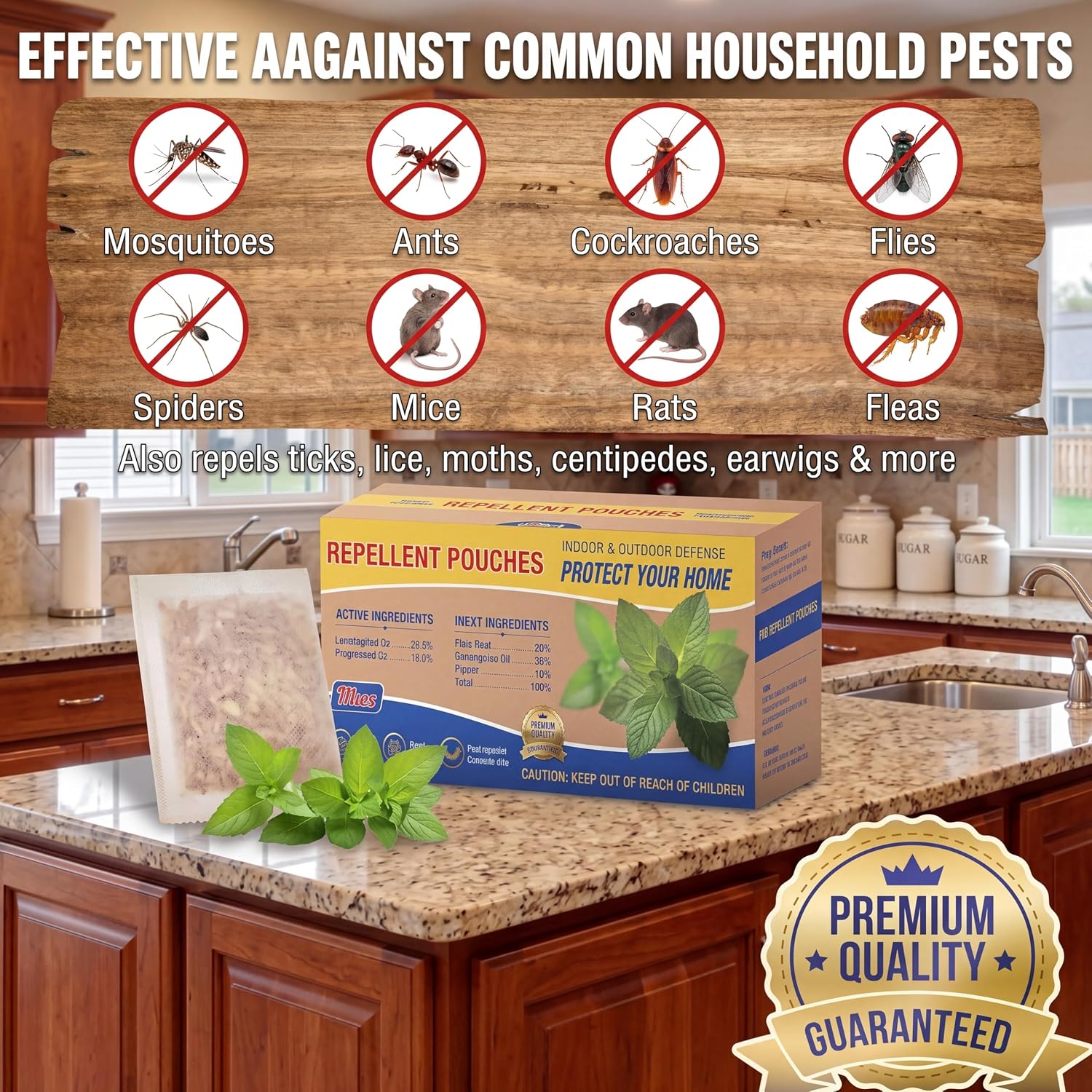 20 Pack Pest Pouches with Peppermint Oil, Plant-Based Indoor Sachets for Home Closet Cabinet Garage Basement Shed RV