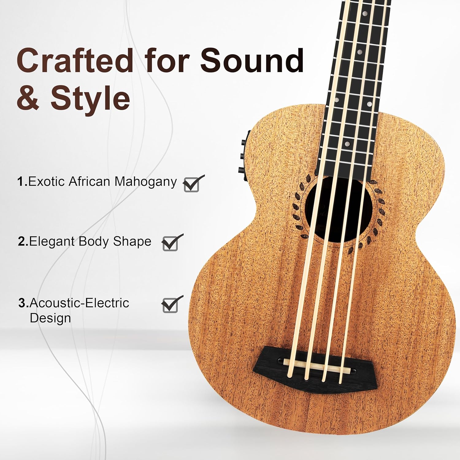 Caramel UEM48 Laminated Mahogany 30" Acoustic & Electric Ukulele Bass
