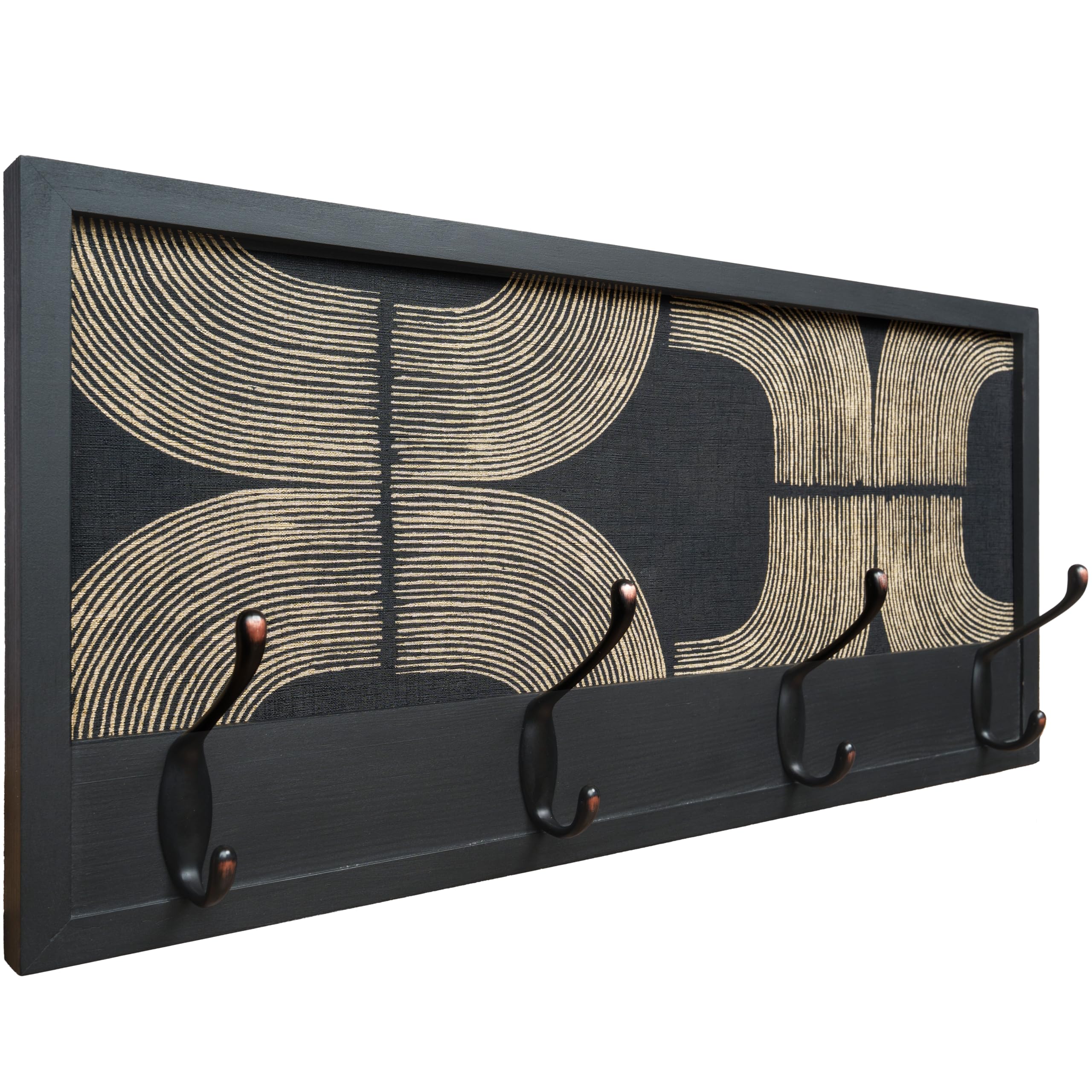 Perchero Pared Madera 52x25cm Mid-century Negro 4 Ganchos | Hecho en España. 4 ganchos dobles (8 colgadores) para ropa y abrigos. Ideal para entrada, salón u oficina.