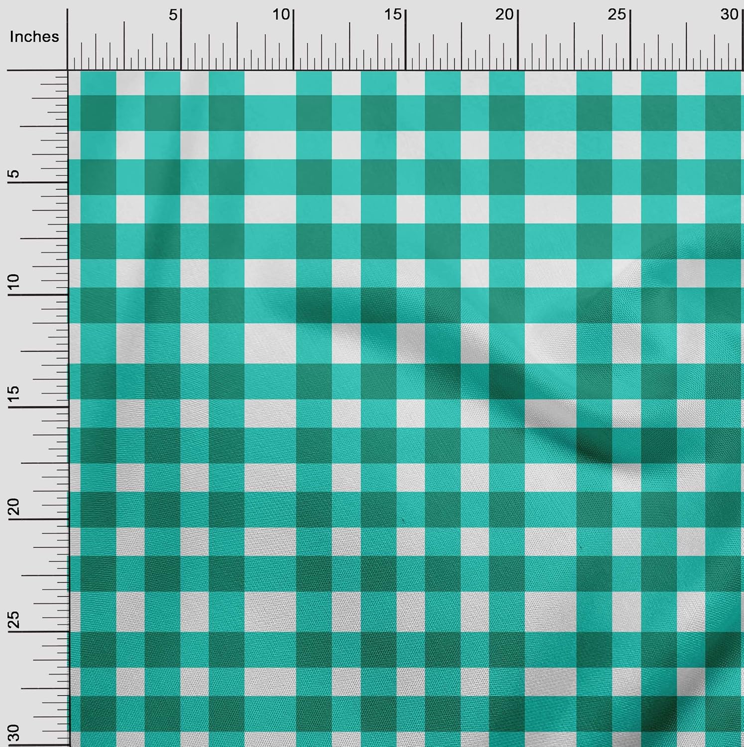 oneOone Cotton Jersey Turquoise Green Fabric Gingham Check DIY Clothing Quilting Fabric Print Fabric by Yard 58 Inch Wide