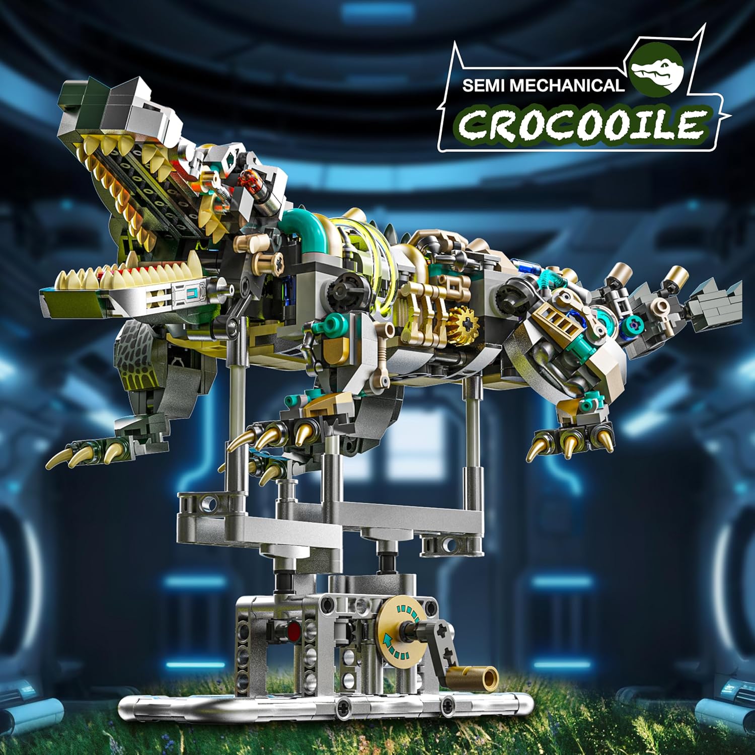 Mechanical Crocodile Building Set with Lights and Display Stand Lego-Compatible Animal Building Blocks Toy Home Decor Gift for Boys, Teens, Kids, and Adults Aged 12+ (996 Pieces)
