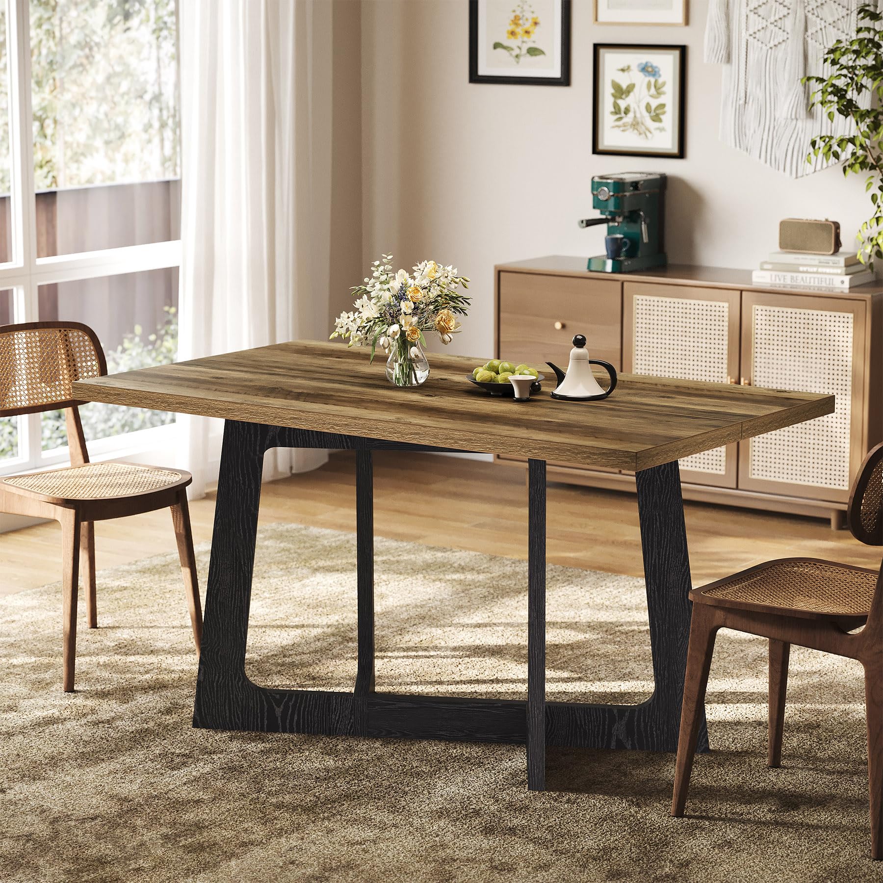 Table à manger pour 4 personnes marron 120x80 cm et meuble de salle à manger
