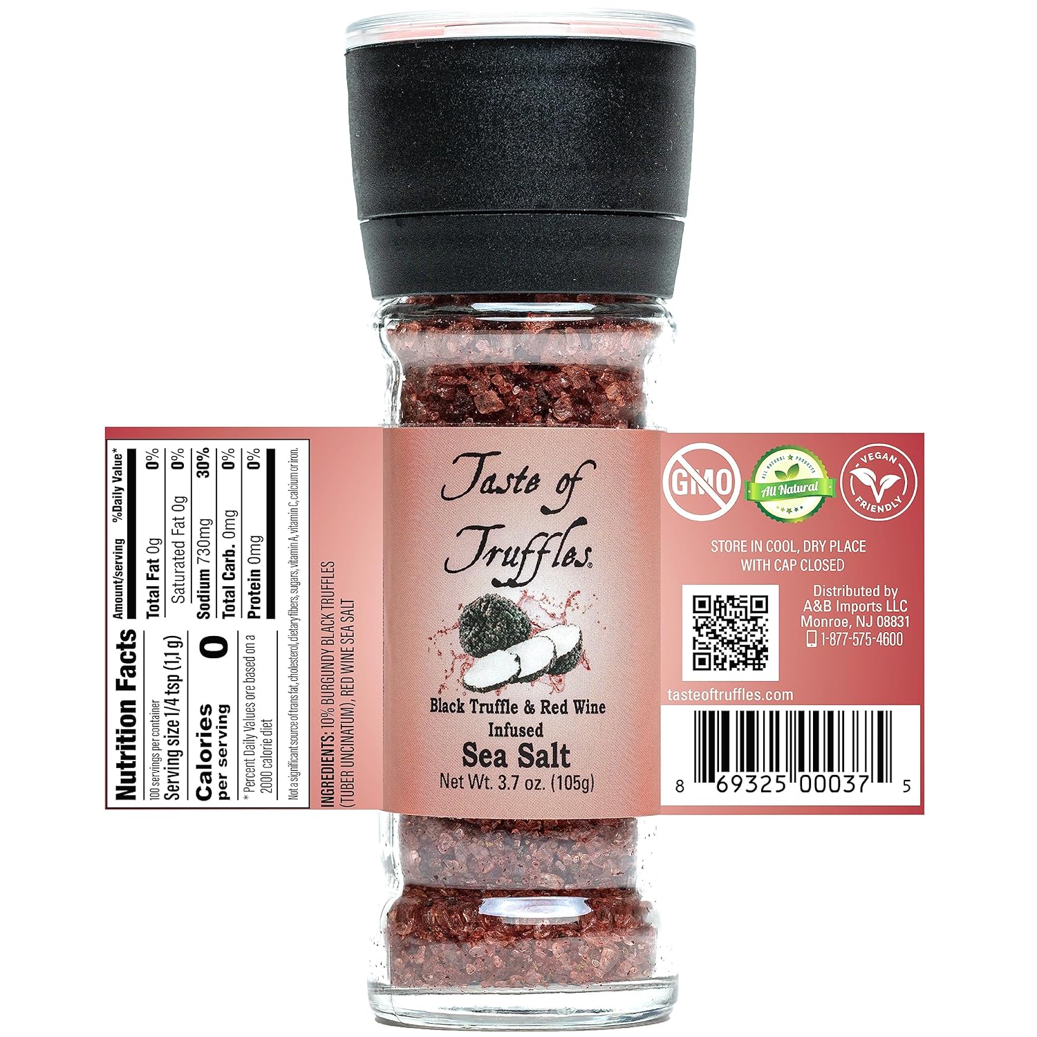 Black Truffle and Red Wine infused Sea Salt | wt 3.7 oz | 105 gr