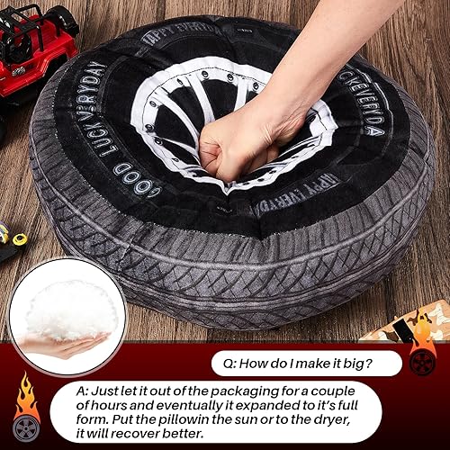 Miniatura 3 de Meooeck 2 Piezas Almohadas de Felpa de Rueda de Simulación 3D de 15.7 Pulgadas Neumático de Coche Almohada de Neumático Grande Suave y Gruesa