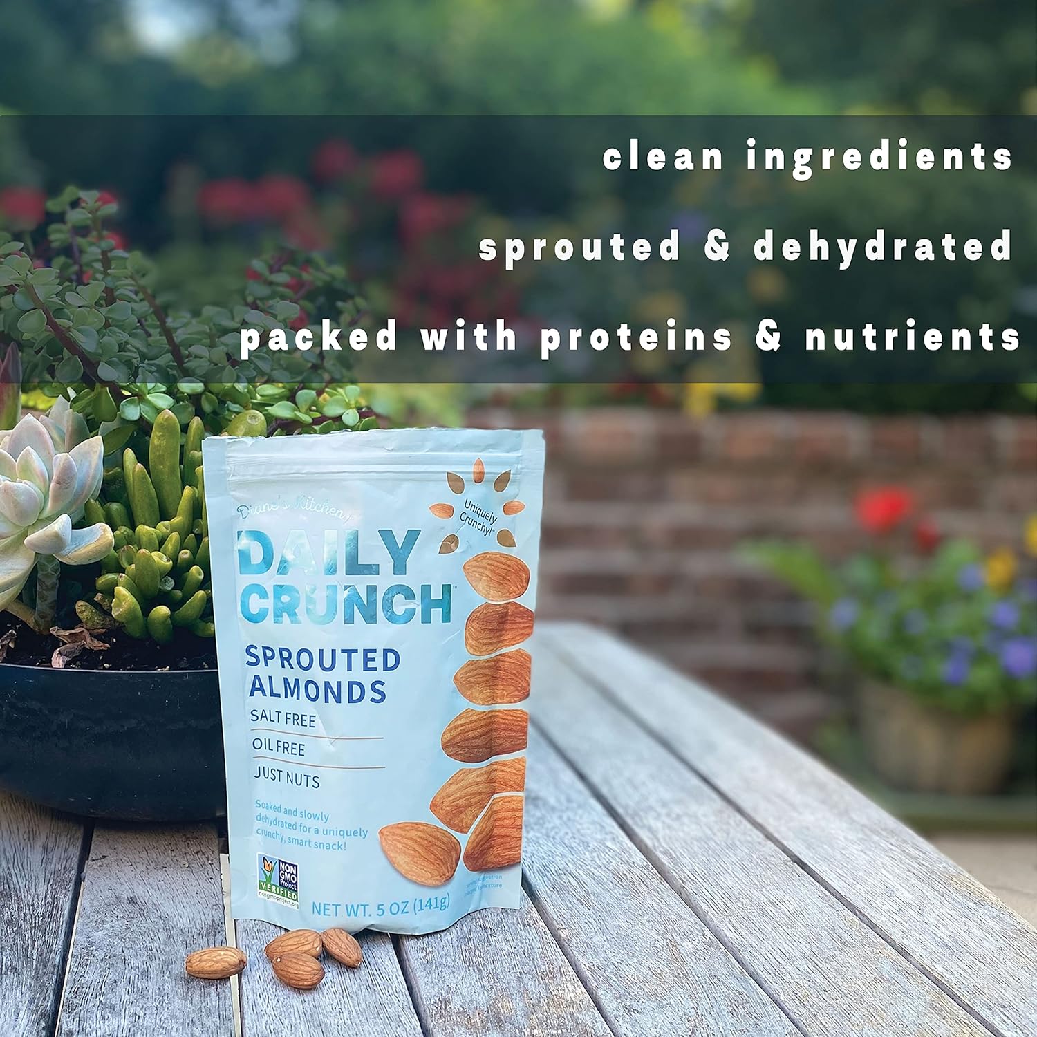 Daily Crunch Sprouted Almonds, 5 Ounce Resealable Bags (Original Sprouted, 4 Pack) Packaging May Vary - Sprouted and Dehydrated for a Unique Crunch, Keto Friendly, Non-GMO, Oil and Salt Free, Vegan, Healthy Snack