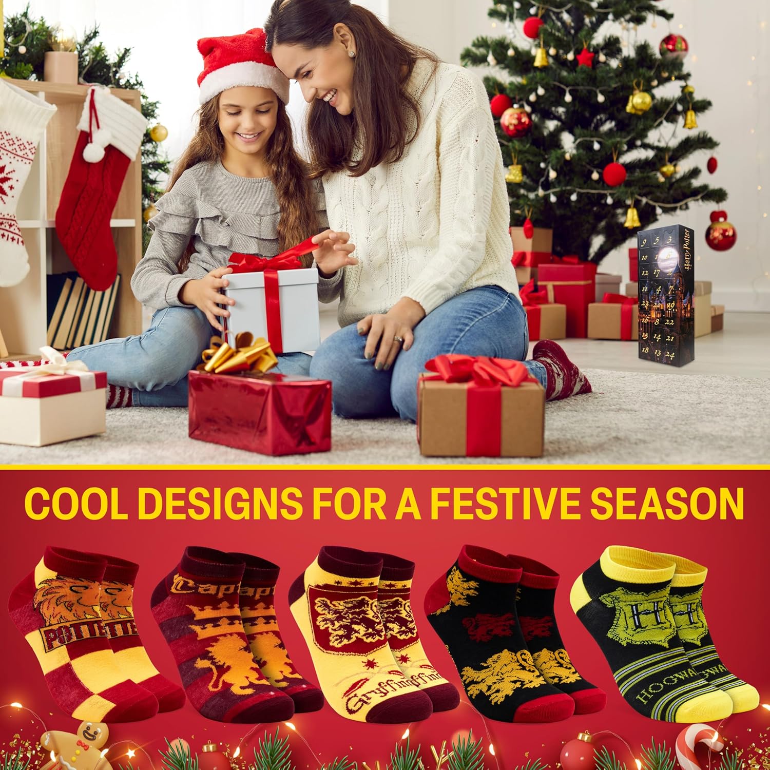 Get Trend Harry Potter 24 Pcs Socks Advent Calendar 2025 for Girls Teens Women, Size 2–7, Christmas Countdown with Gift Box, Sock Set (Multi Harry Potter)