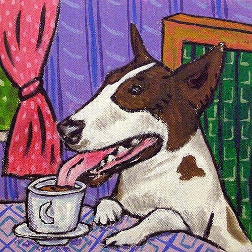 Miniatura 2 de Bull Terrier at the Cafe Coffee shop dog art tile coaster gift