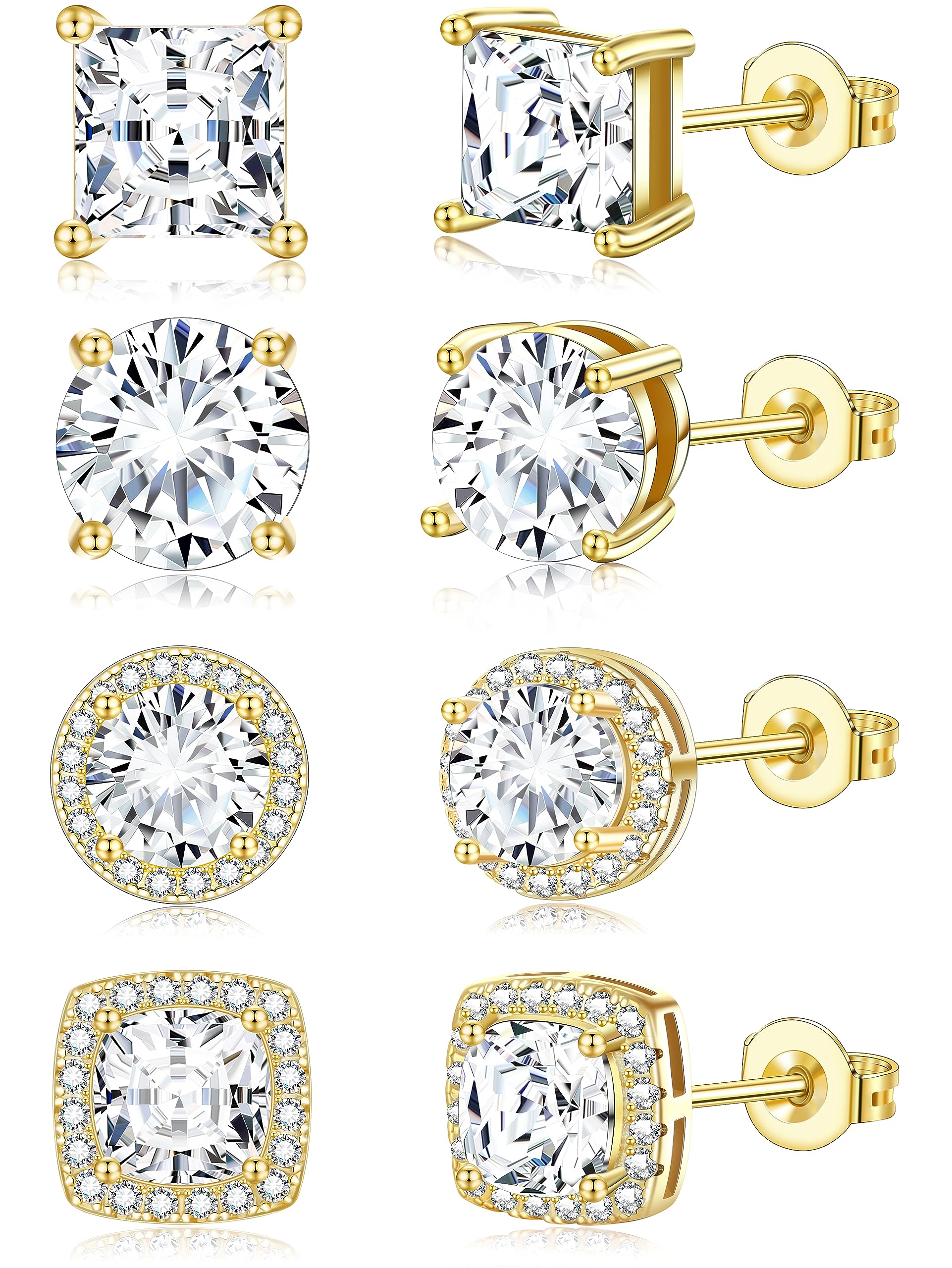 Zankulas Cubic Zirconia Stud Earrings for Women Mens Earrings Hypoallergenic Square CZ Studs Set