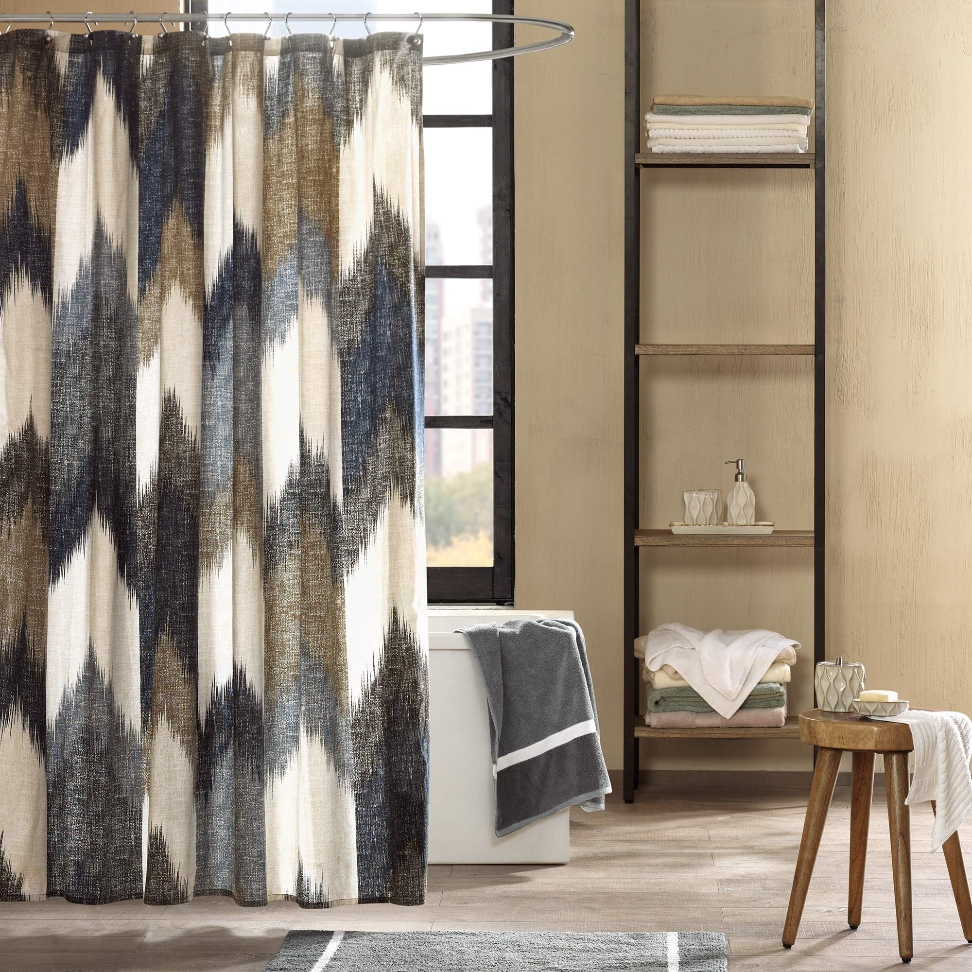 INK+IVY Alpine Shower Curtain Cotton Printed Modern Abstract Pattern Machine Washable Home Bathroom Decorations, 72x72, Navy