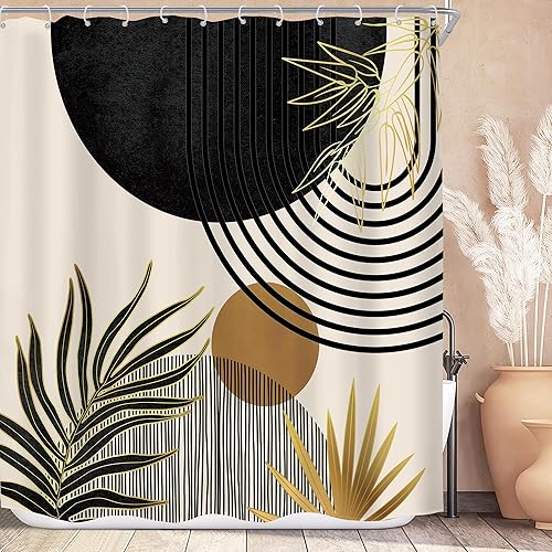 Miniatura 61 de KOMLLEX Cortina de ducha bohemia naranja de mediados de siglo para decoración de baño, 48 pulgadas de ancho x 72 pulgadas de alto, abstracto,