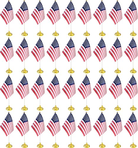 Paquete de 36 banderas de escritorio de Estados Unidos, pequeñas banderas de mesa americanas de lujo con base de soporte, bandera de escritorio
